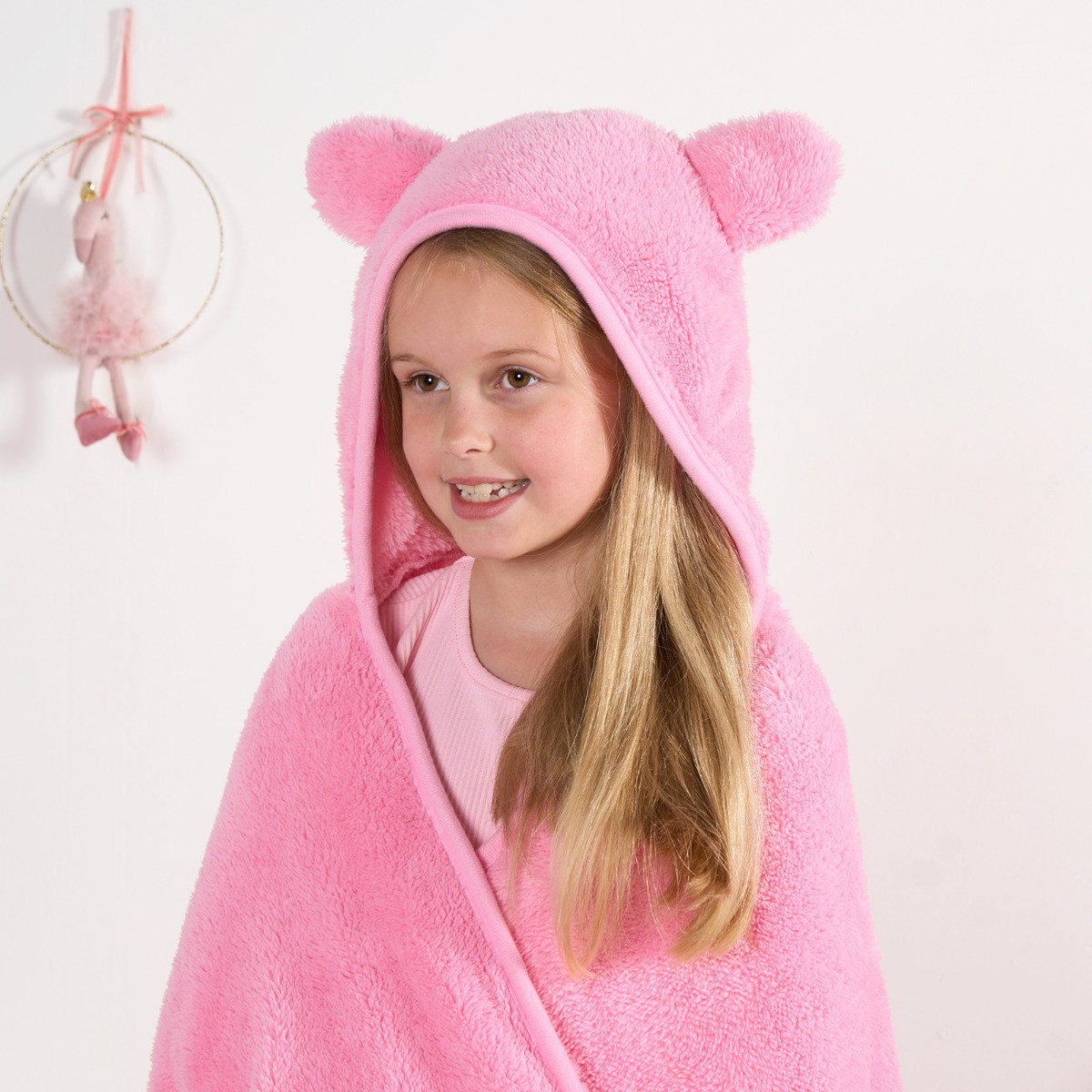 OHS Kids Teddy Hooded Blanket - Pink>