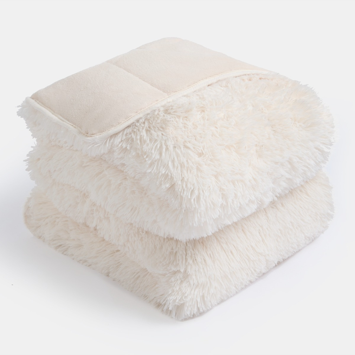 OHS Fluffy Faux Fur Weighted Blanket, Cream - 8kg>