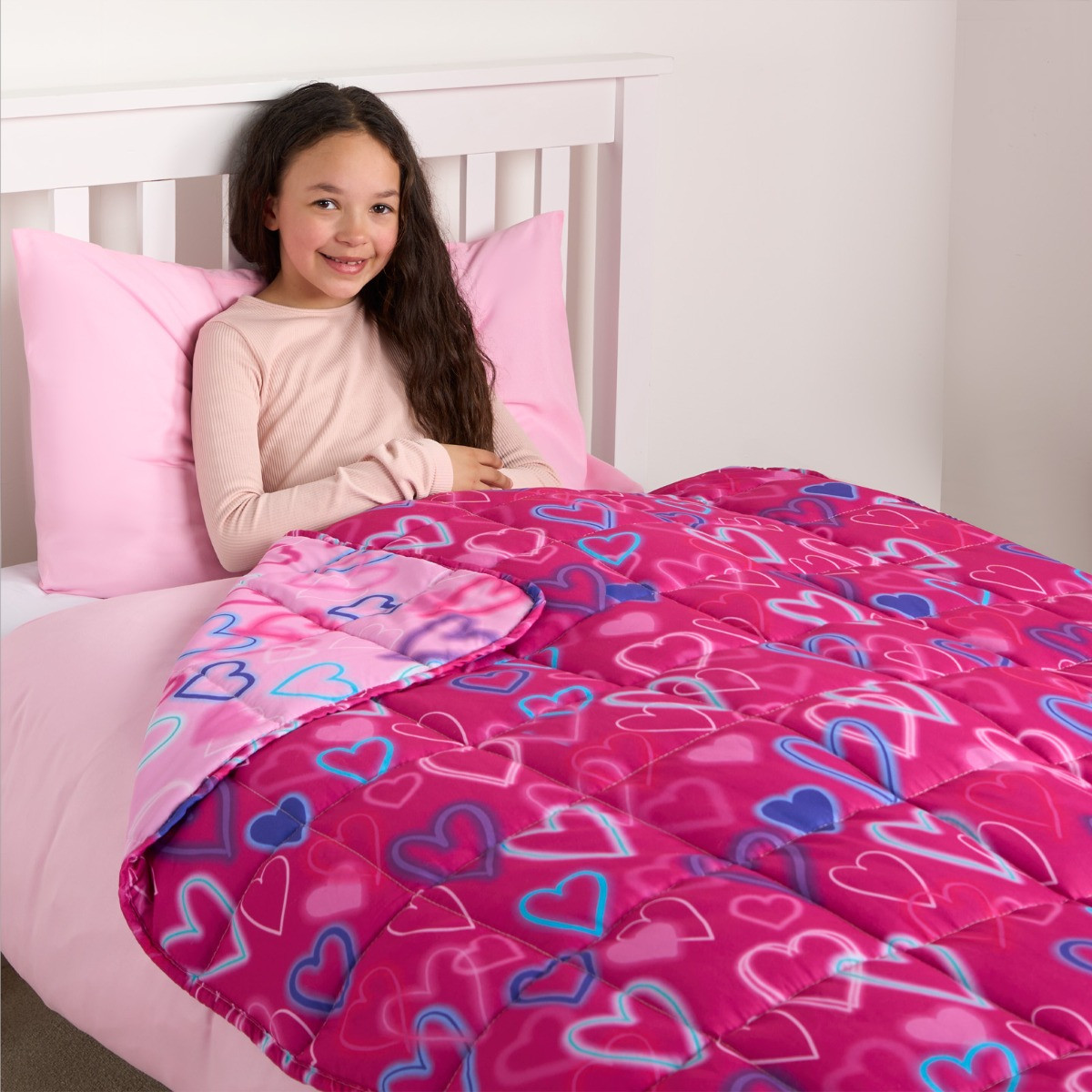 OHS Kids Neon Hearts Weighted Blanket, Purple - 3KG>