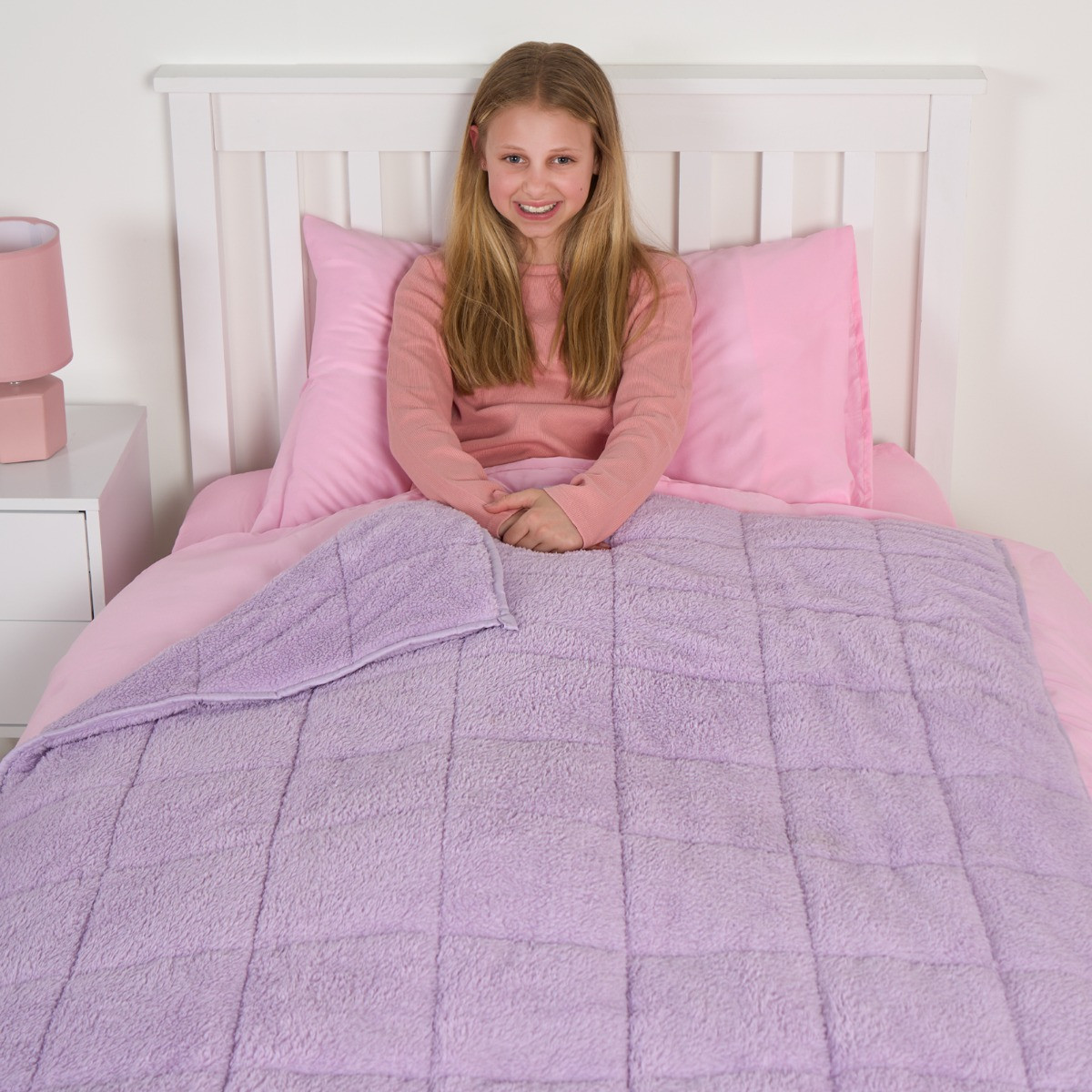 OHS Kids Teddy Fleece Weighted Blanket, Lilac - 3kg>