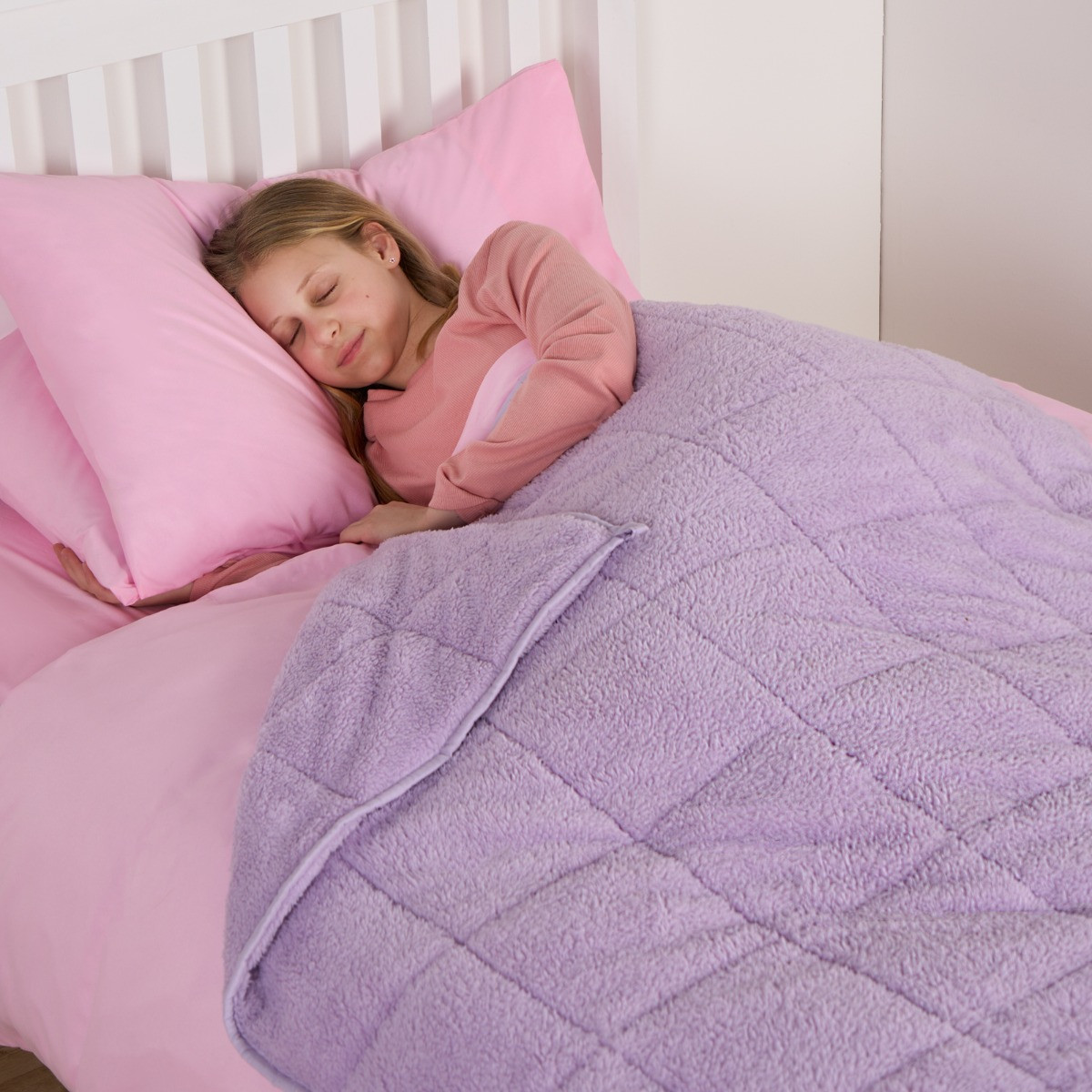 OHS Kids Teddy Fleece Weighted Blanket, Lilac - 3kg>