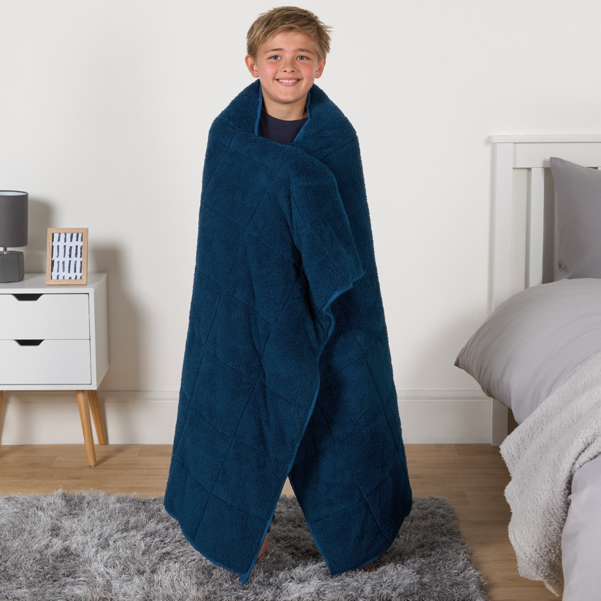 OHS Kids Teddy Fleece Weighted Blanket, Blue - 3kg>