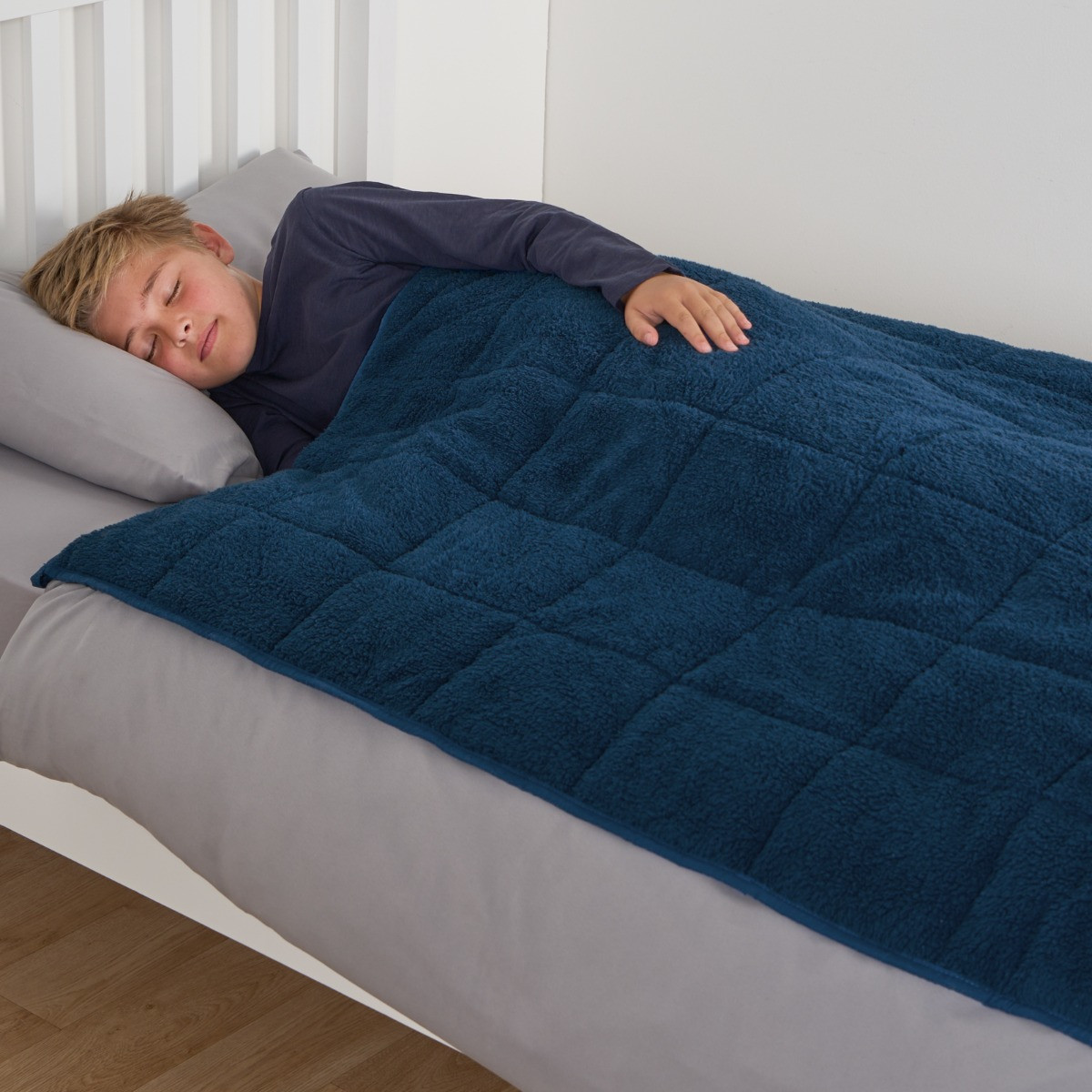 OHS Kids Teddy Fleece Weighted Blanket, Blue - 3kg>