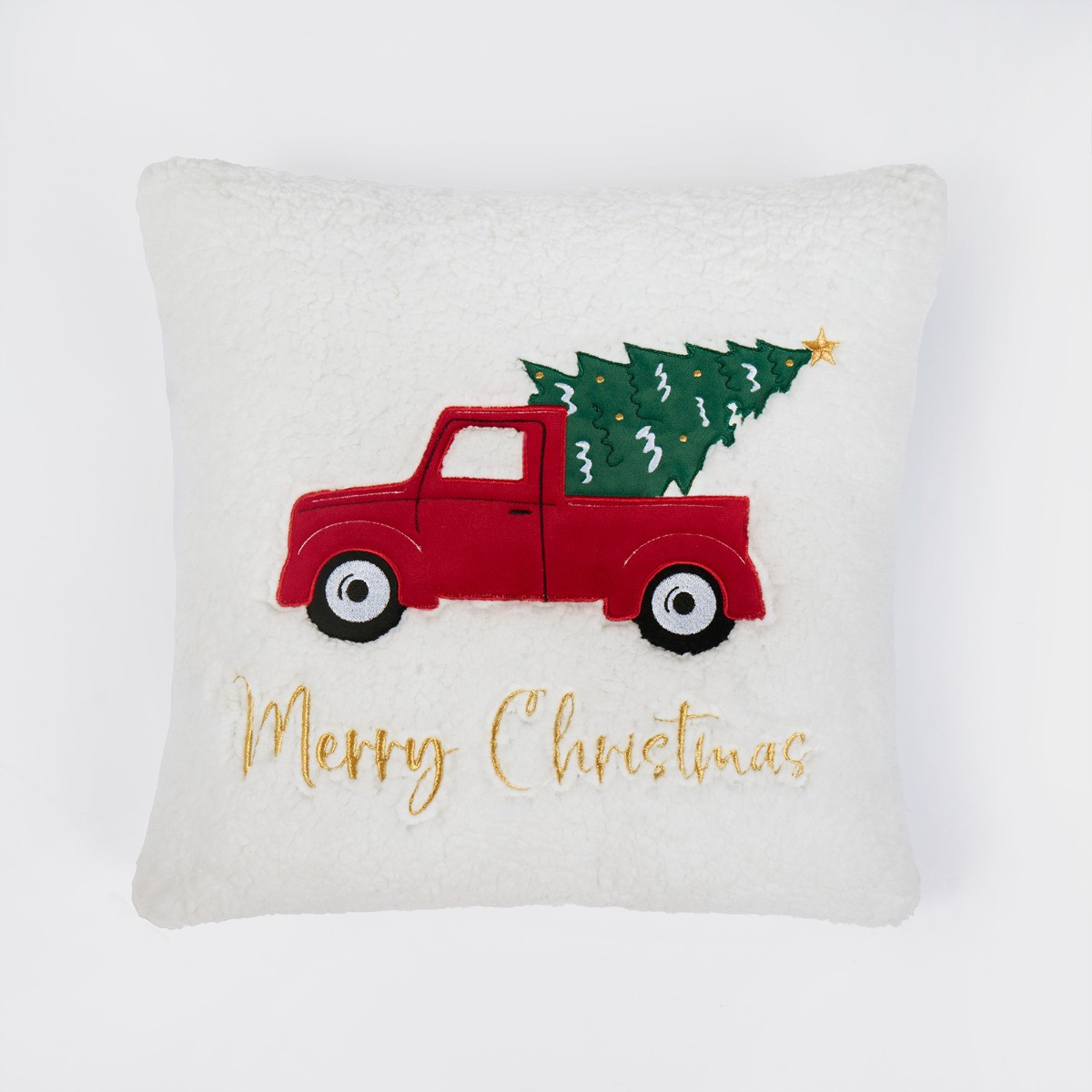 OHS Home For Christmas Truck and Tree Sherpa Cushion - White>