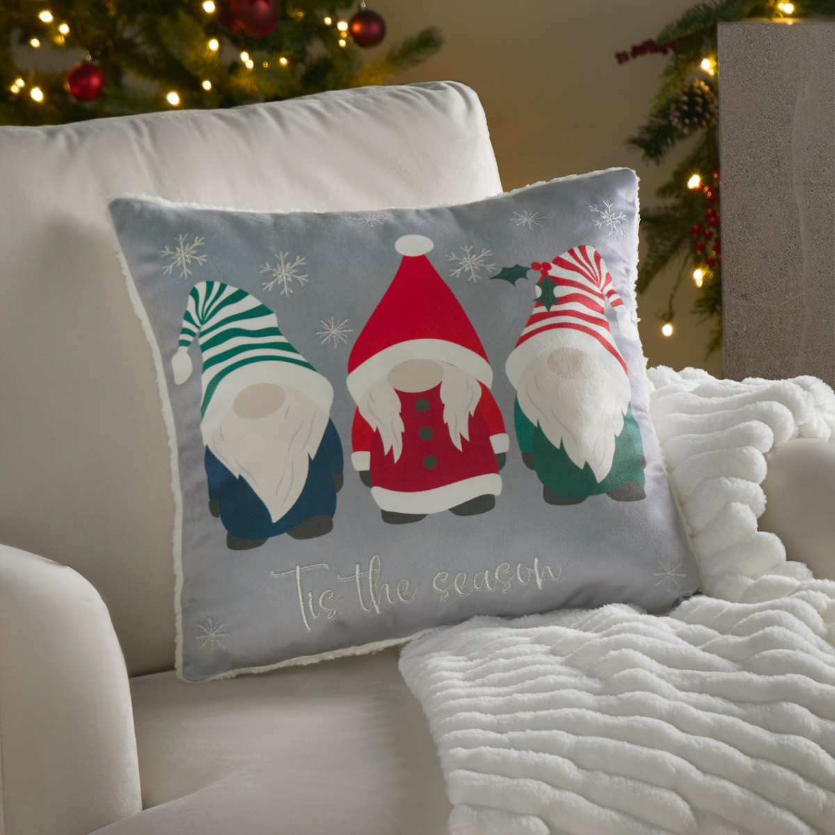 OHS Christmas Tis The Season Gonk Cushion - Grey >