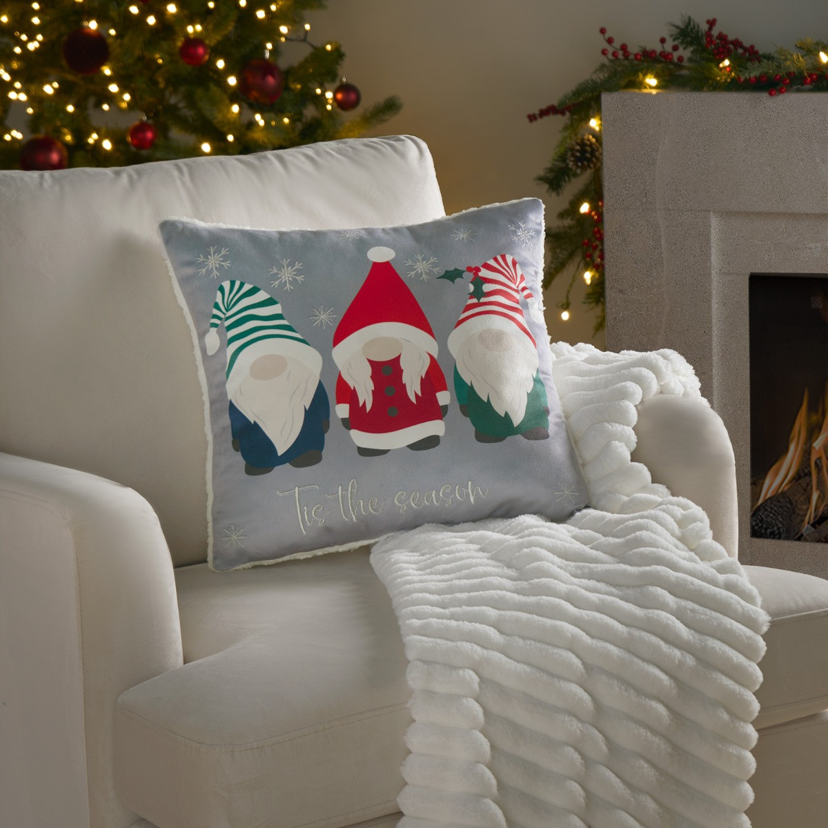 OHS Christmas Tis The Season Gonk Cushion - Grey >