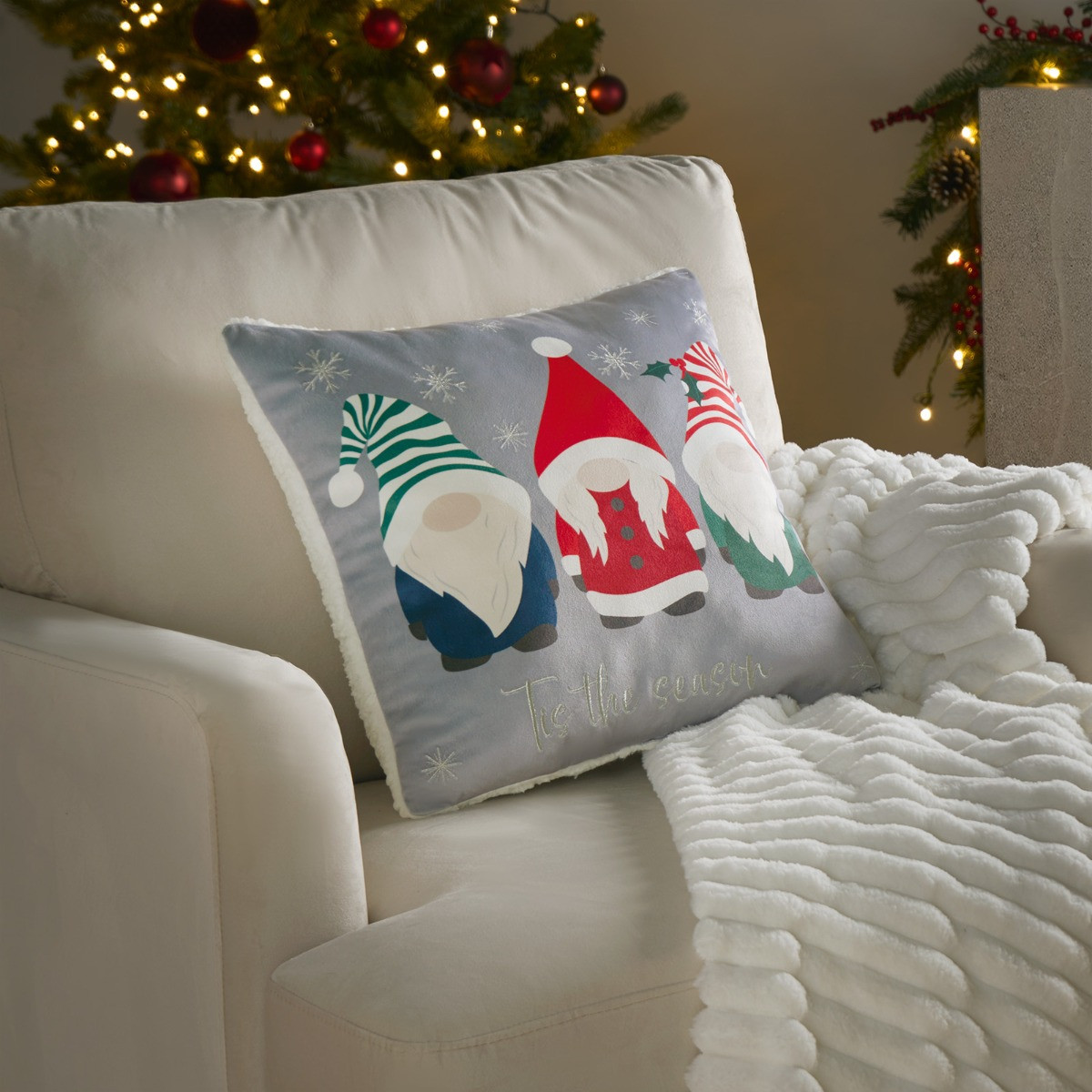 OHS Christmas Tis The Season Gonk Cushion - Grey >