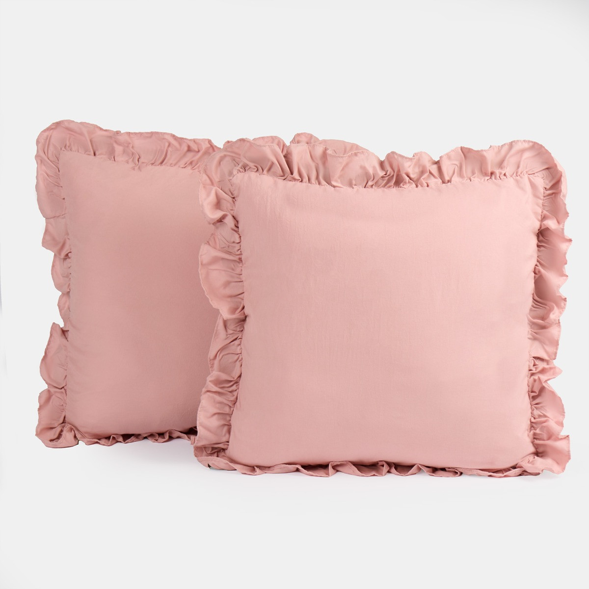 Highams Linen Look Frill Cushion Covers - Blush>