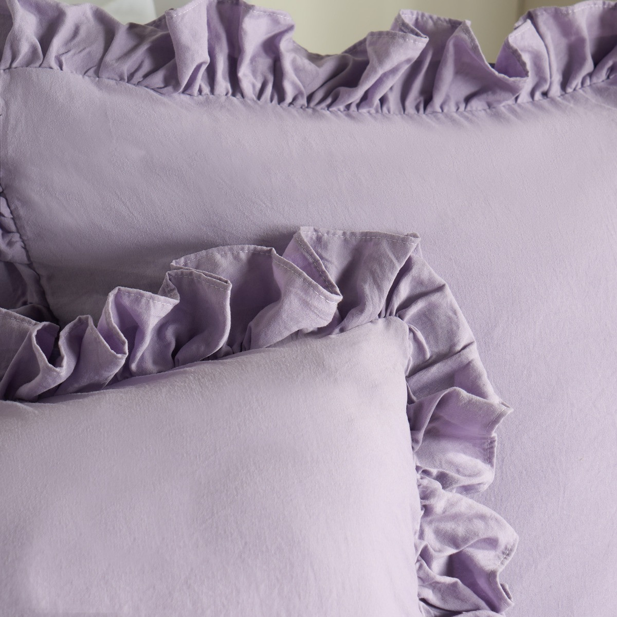 Highams Linen Look Frill Cushion Covers - Lilac>