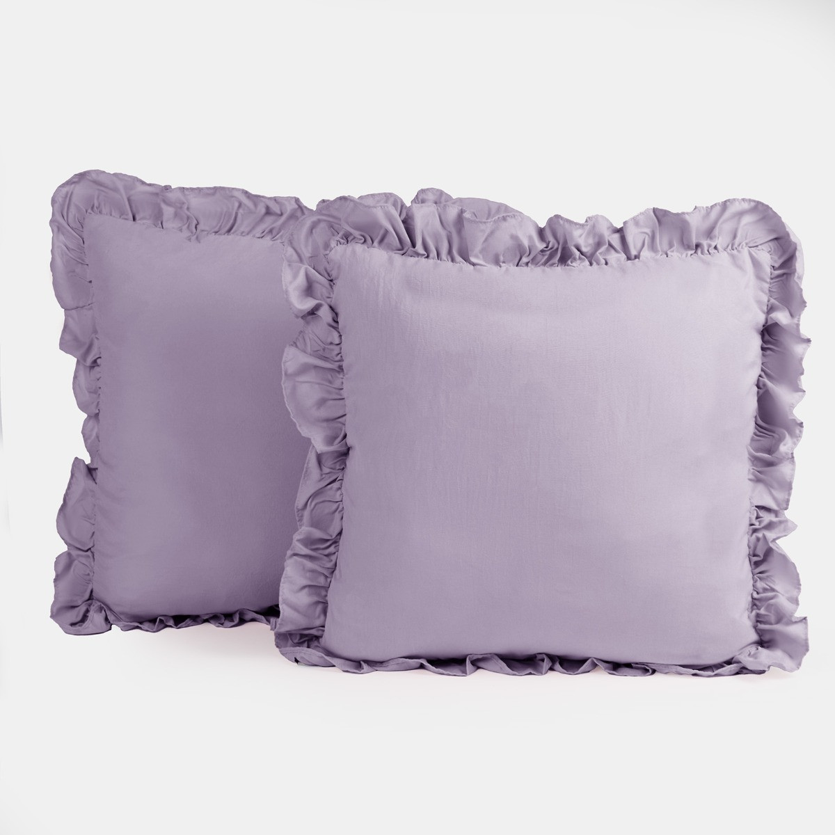 Highams Linen Look Frill Cushion Covers - Lilac>