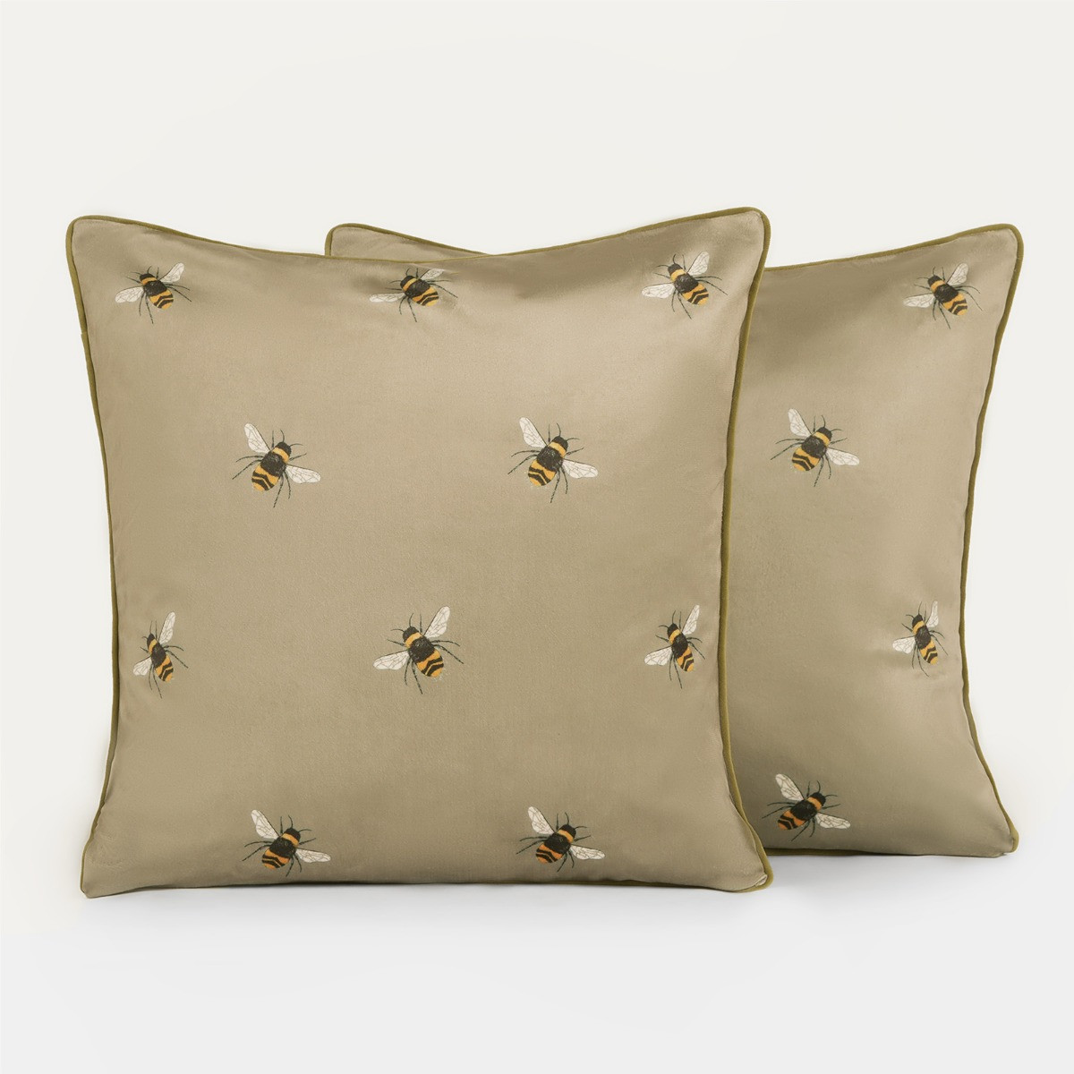 OHS Matte Velvet Bee Print Cushion Covers, Sage - 45 x 45cm >