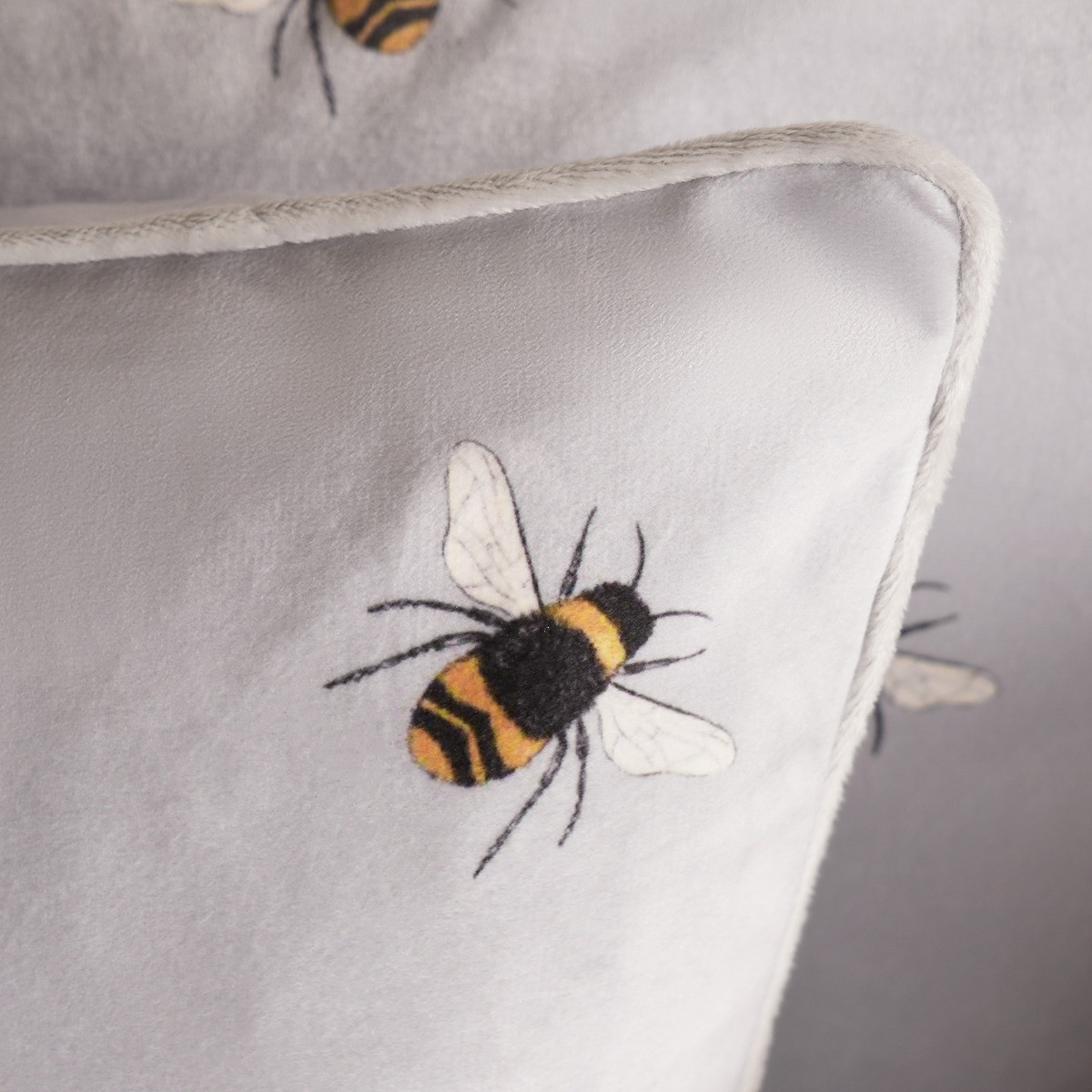 OHS Matte Velvet Bee Print Cushion Covers - Grey>