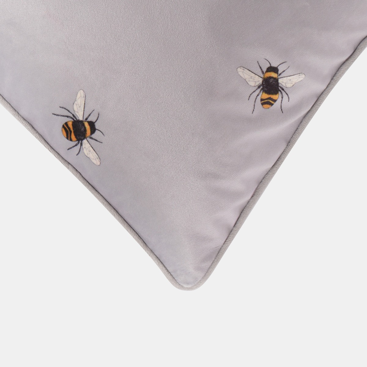 OHS Matte Velvet Bee Print Cushion Covers - Grey>