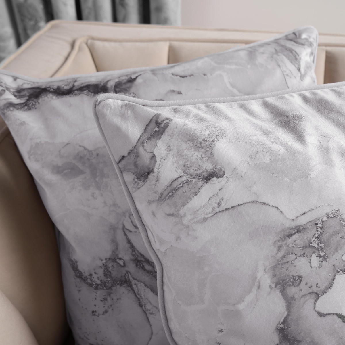 OHS Matte Velvet Marble Print Cushion Covers - Grey>