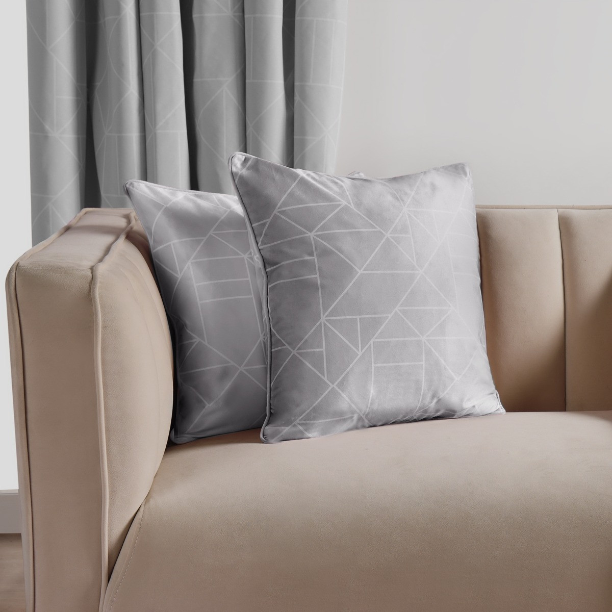 OHS Matte Velvet Geometric Print Cushion Covers, Grey - 45 x 45cm >