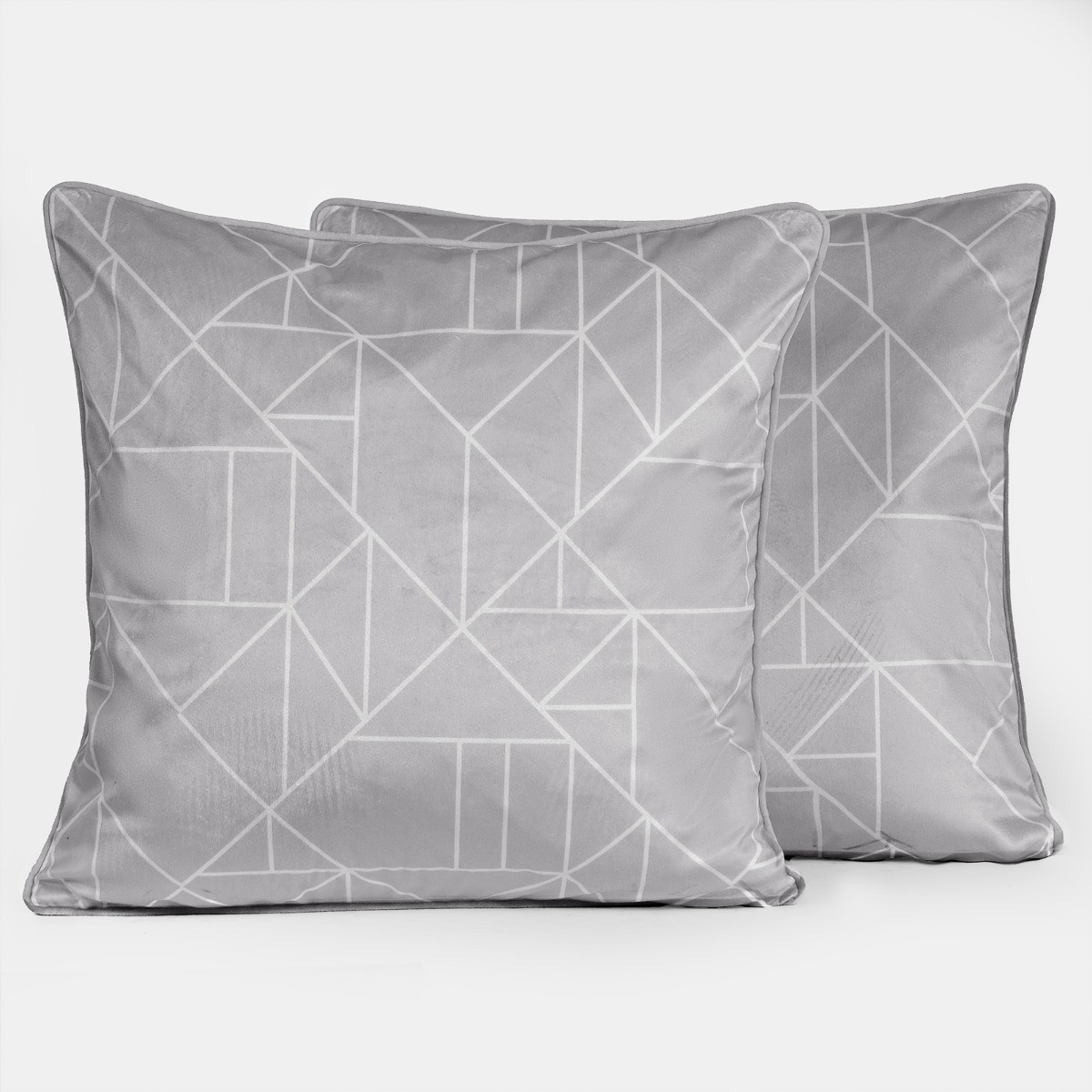 OHS Matte Velvet Geometric Print Cushion Covers, Grey - 45 x 45cm >