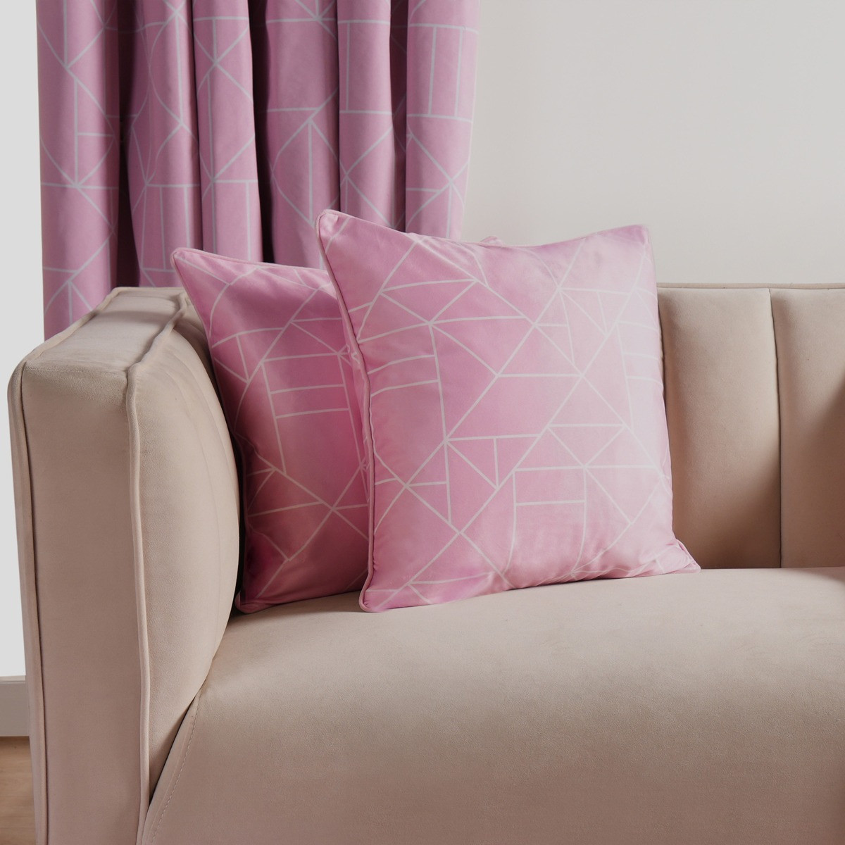 OHS Matte Velvet Geometric Print Cushion Covers - Blush>