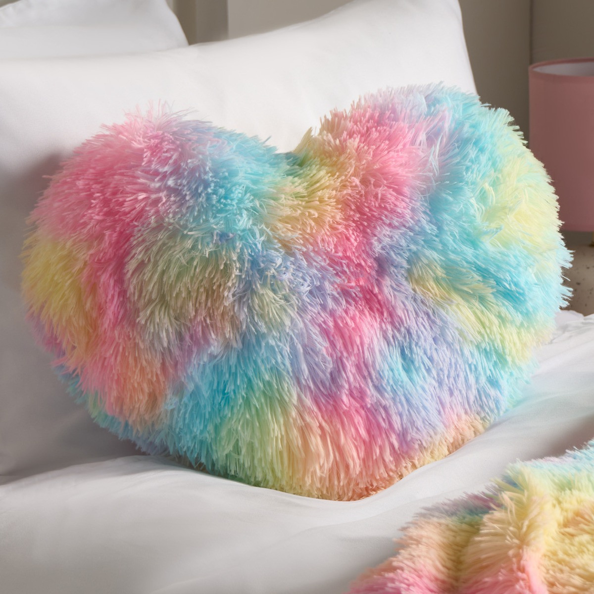 OHS Fluffy Tie Dye Heart Shaped Filled Cushion Multi