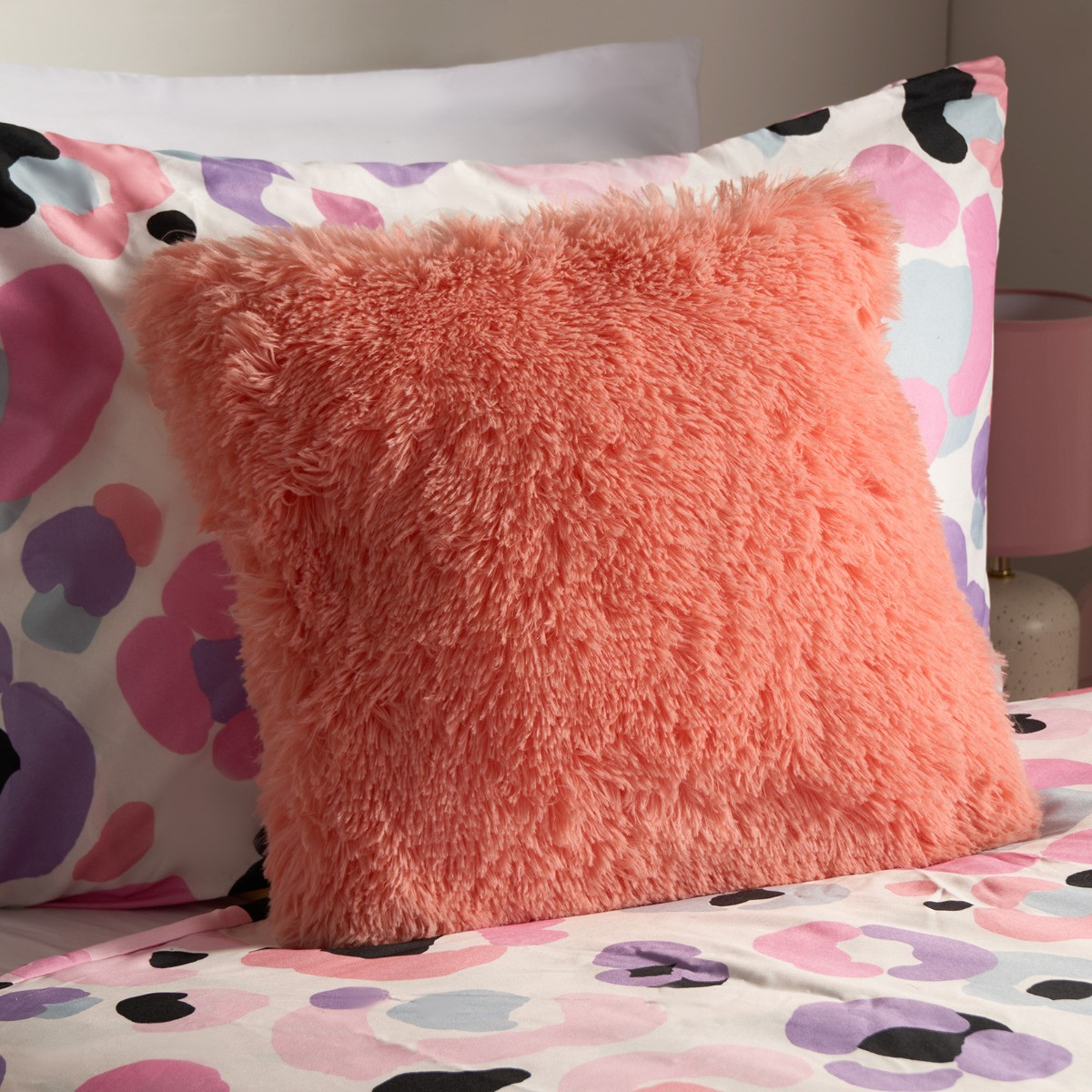 OHS Fluffy Filled Cushion - Coral>