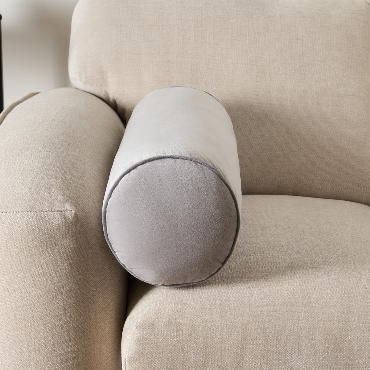 OHS Matte Velvet Bolster Cushion - Grey/Charcoal>