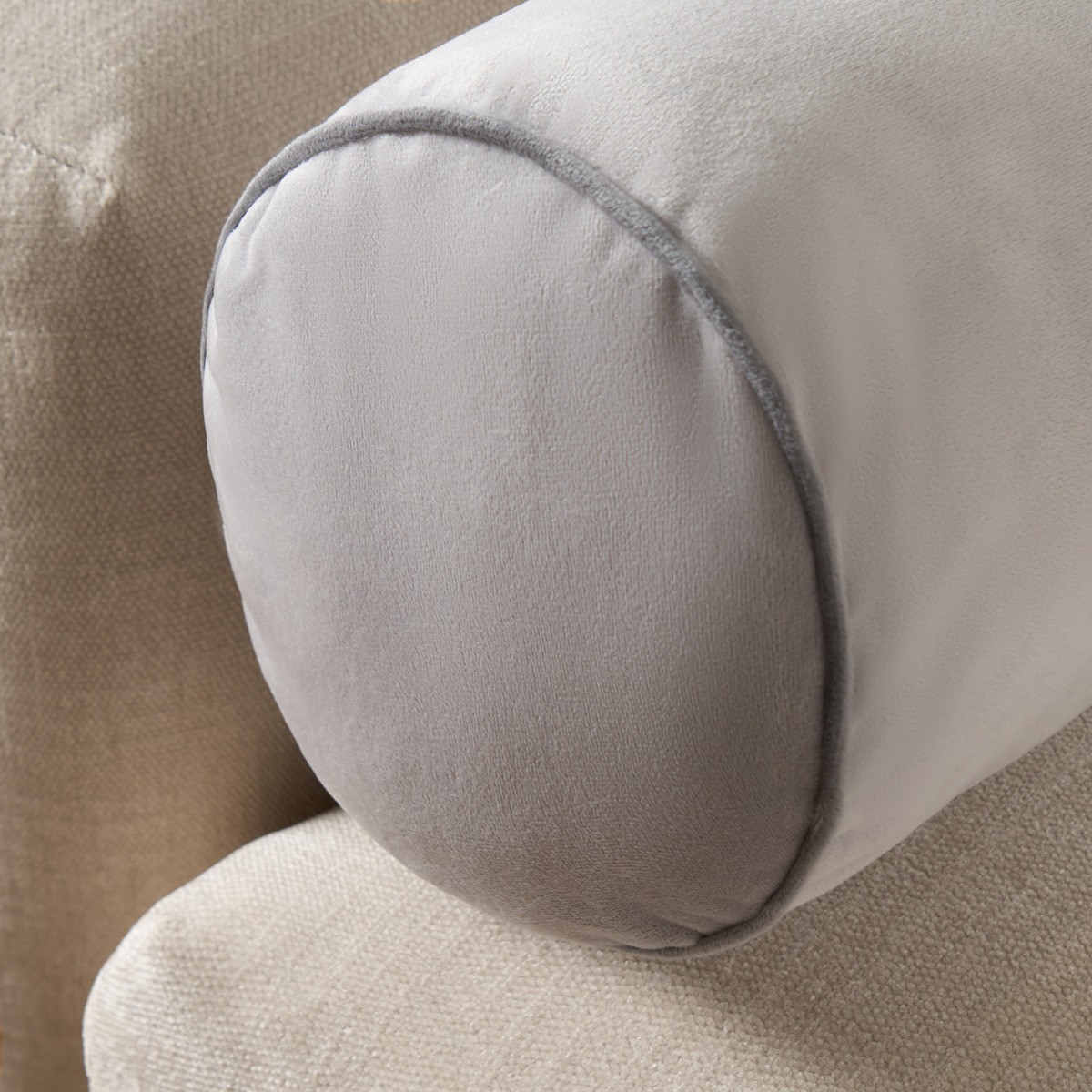 OHS Matte Velvet Bolster Cushion - Grey/Charcoal>