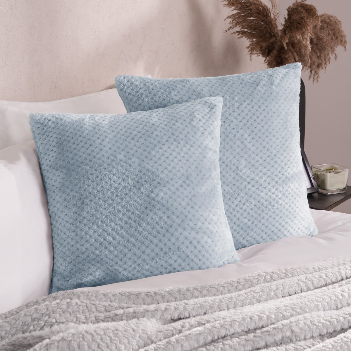 Brentfords Waffle Fleece Cushion Covers - Blue>