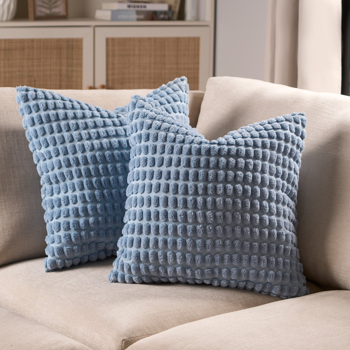 OHS Bobble Textured Cushion Covers - Blue>