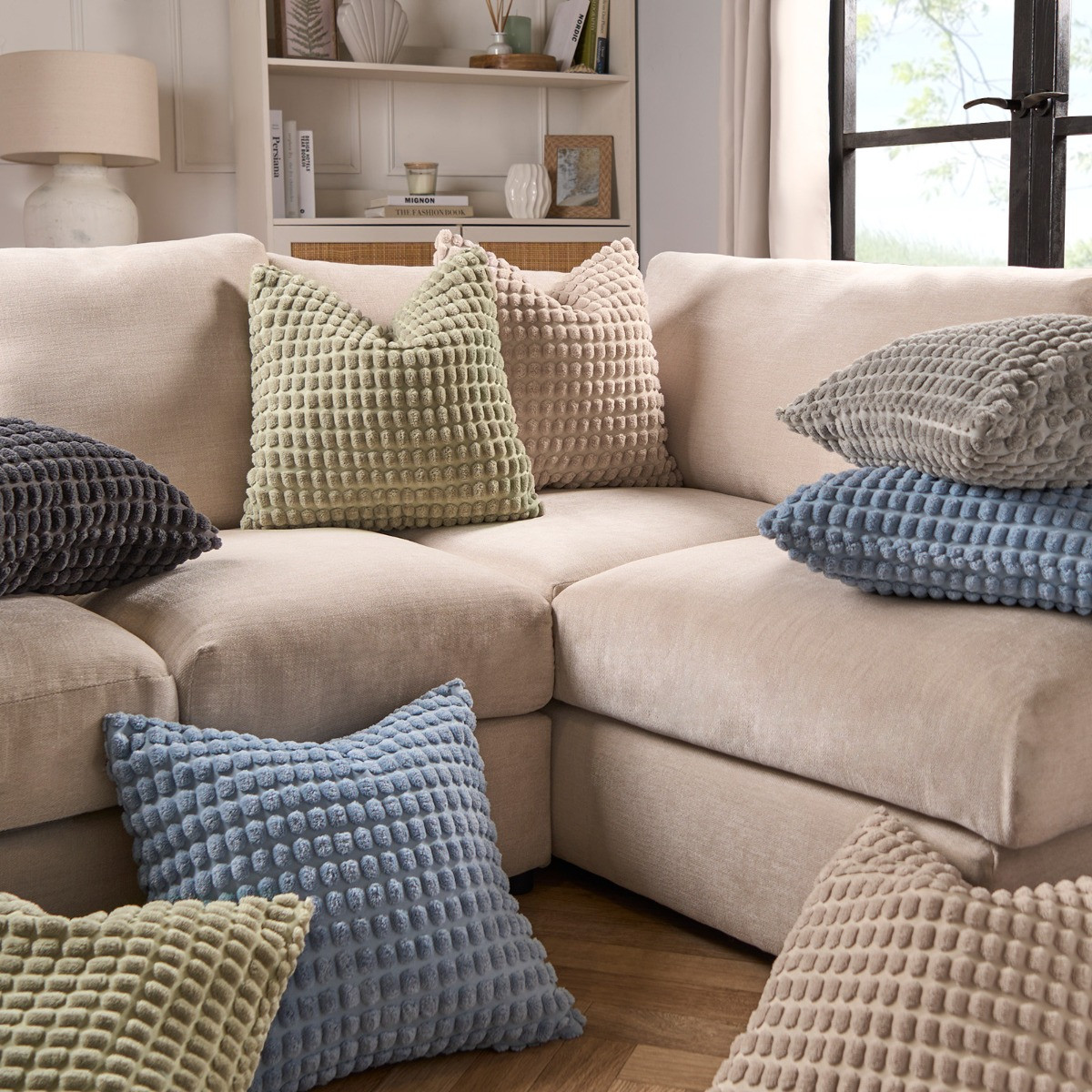 OHS Bobble Textured Cushion Covers - Blue>