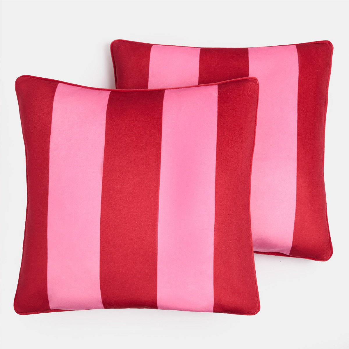 OHS 2 Pack Matte Velvet Trick Stripe Cushion Covers, 45 x 45cm - Pink/Red>