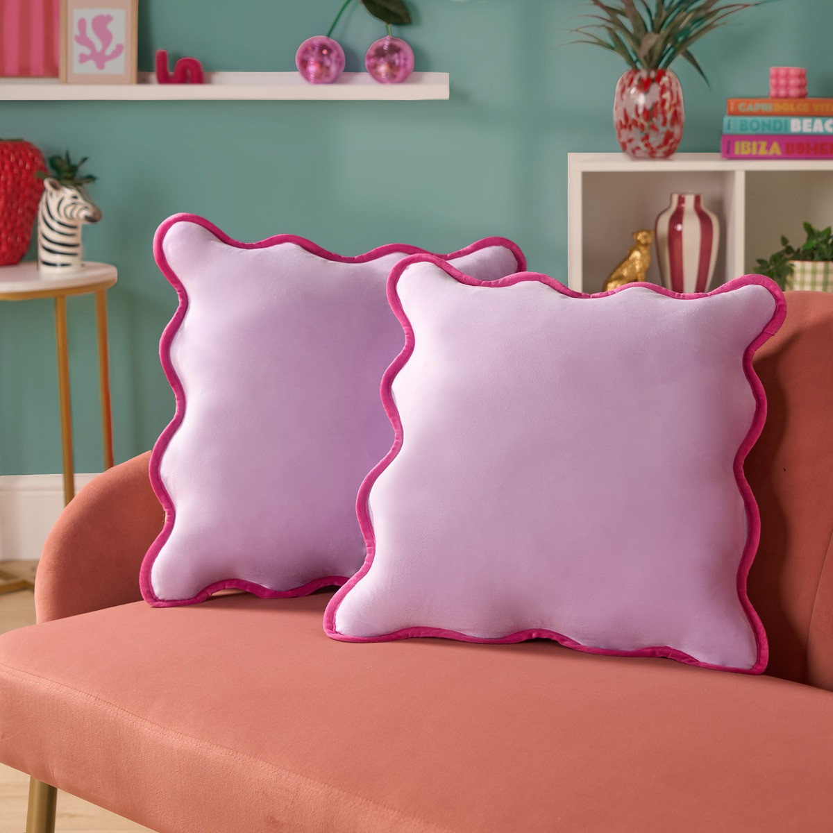 OHS Matte Velvet Scallop Edge Cushion Covers Lilac Pink