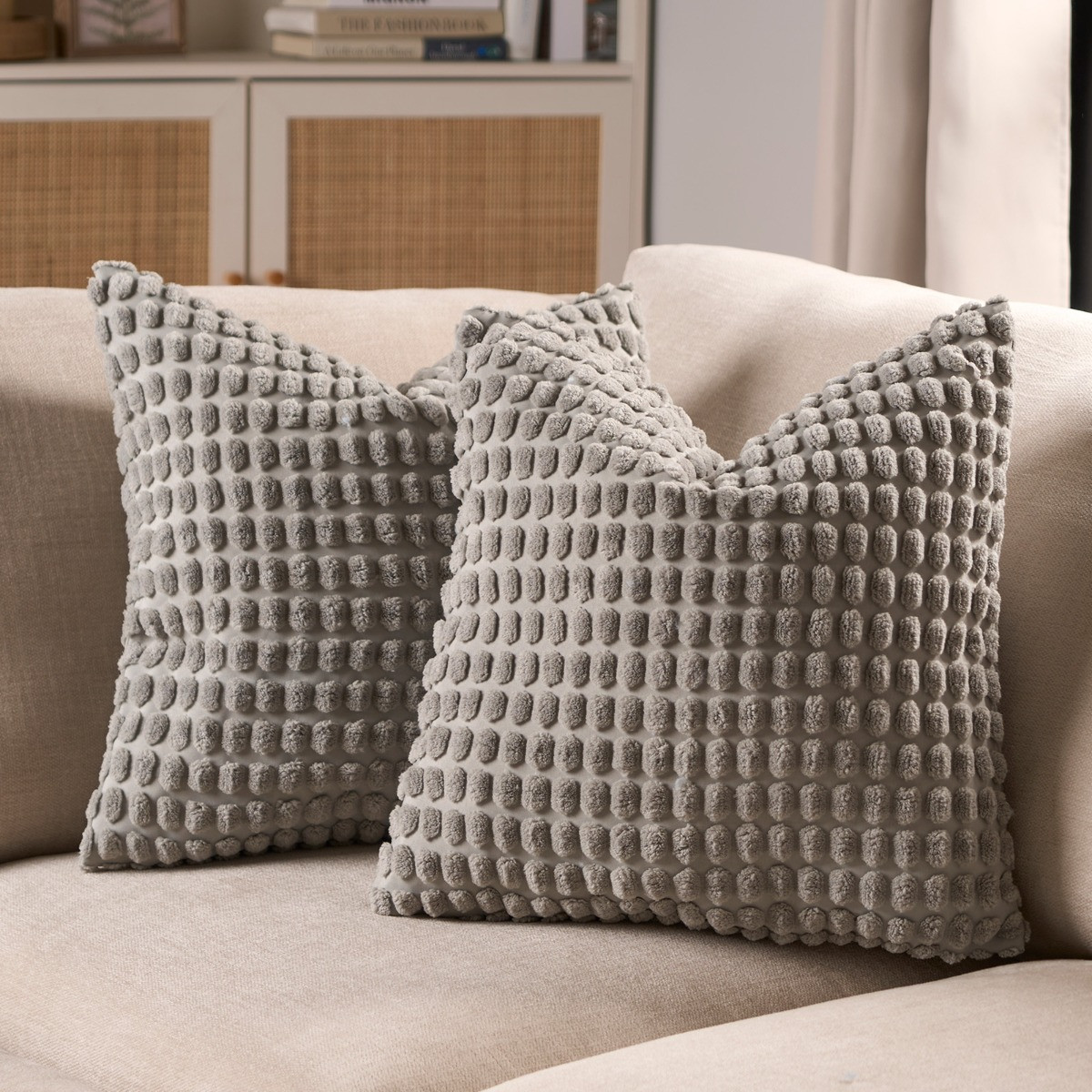 OHS Bobble Textured Cushion Covers - Grey>