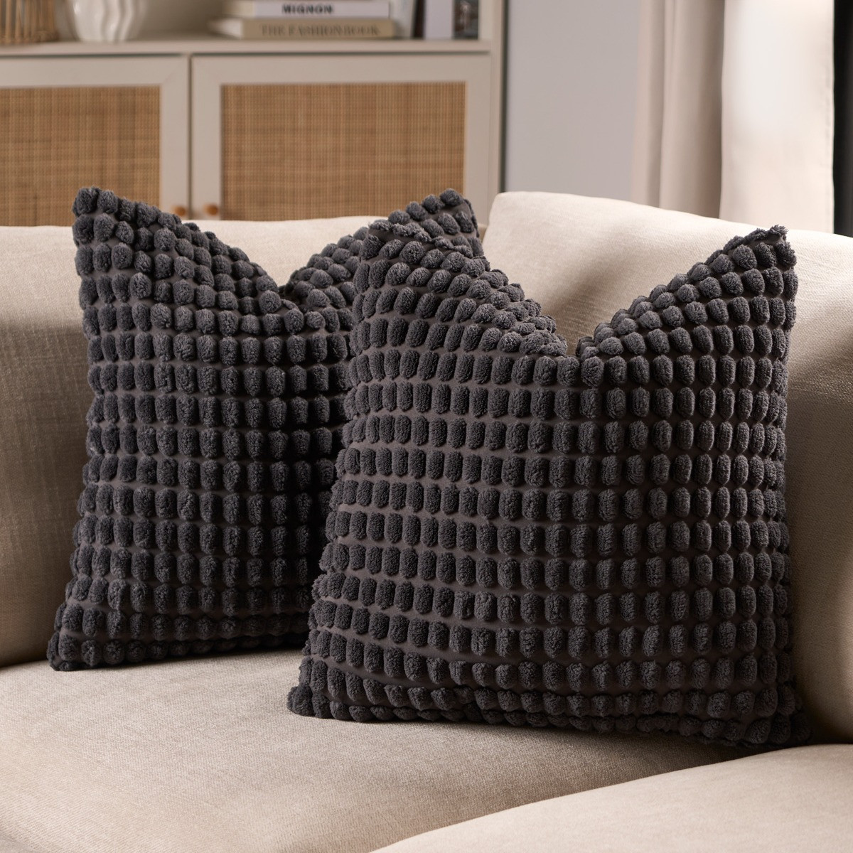 OHS Bobble Textured Cushion Covers - Charcoal>