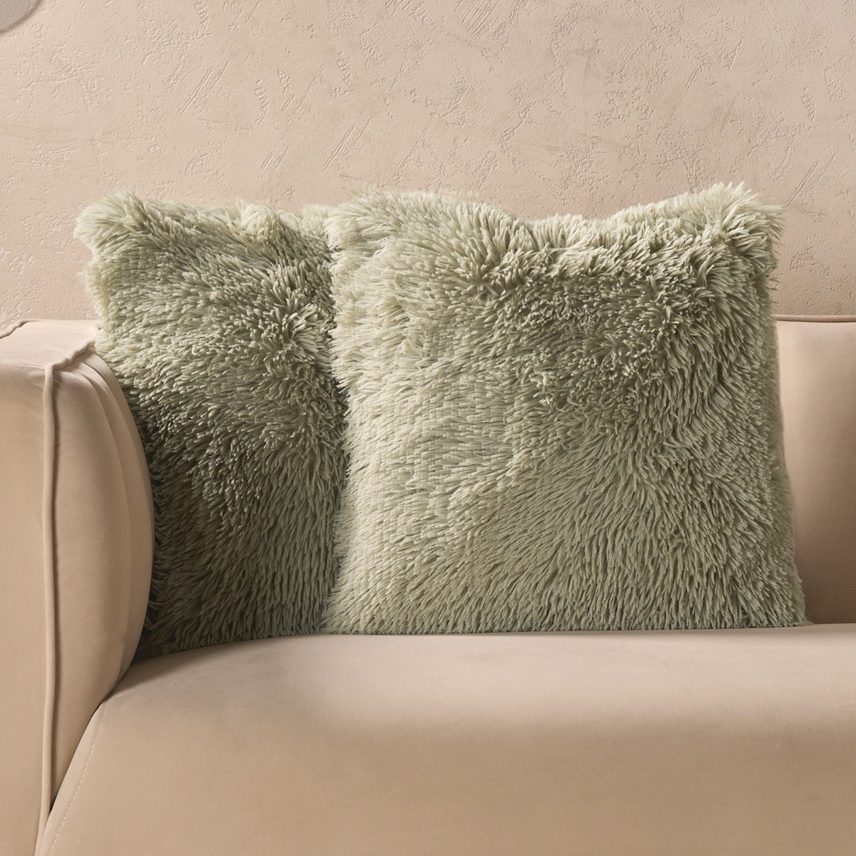 Sienna Fluffy Cushion Covers - Sage>