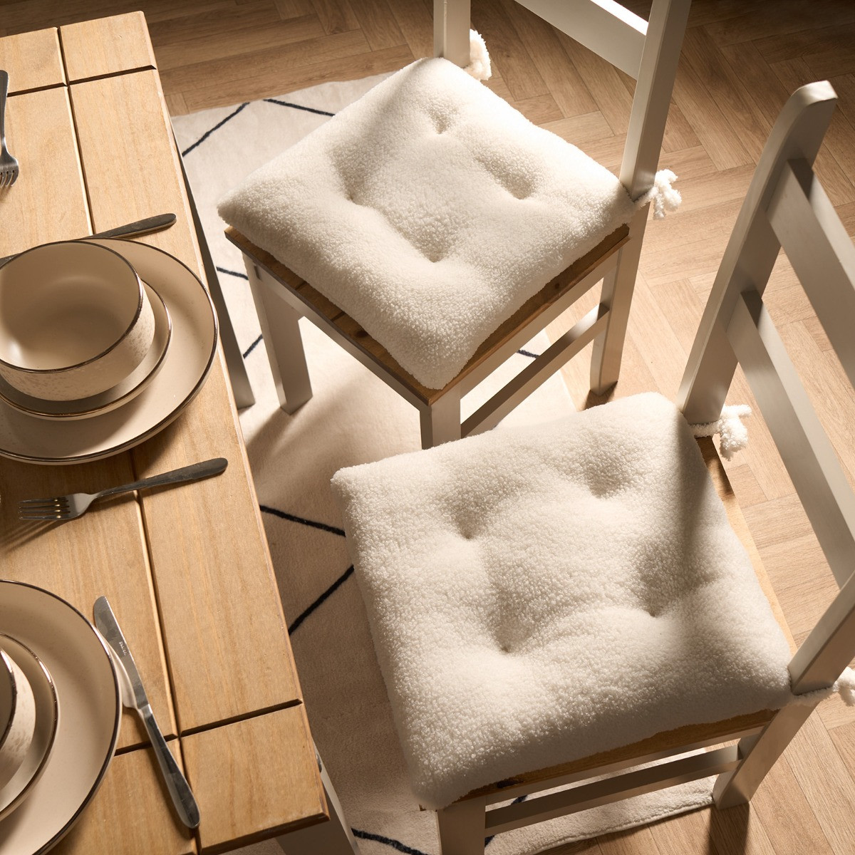 OHS 2 Pack Plush Boucle Indoor Seat Pads, 40 x 40 x 6cm - Cream>