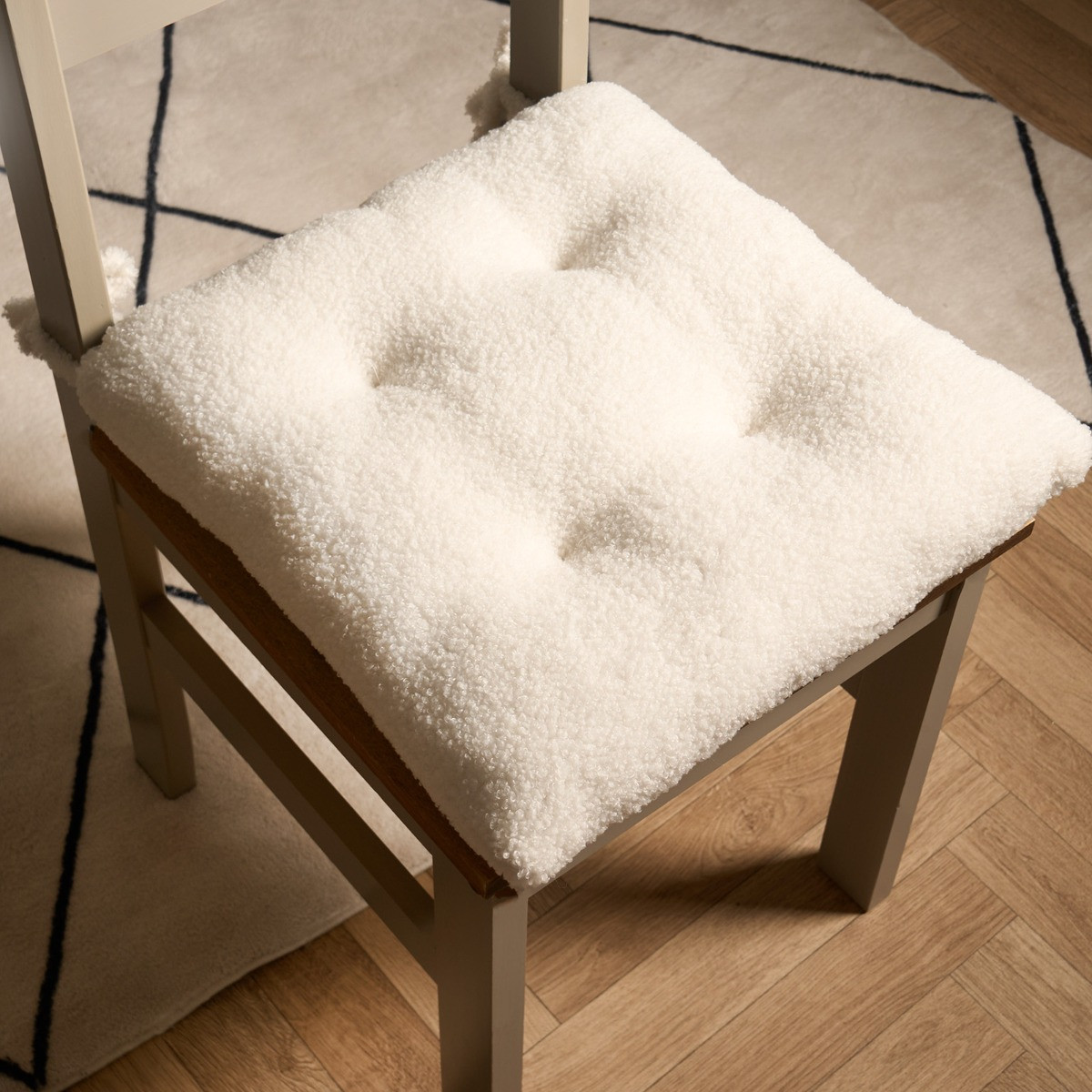 OHS 2 Pack Plush Boucle Indoor Seat Pads, 40 x 40 x 6cm - Cream>