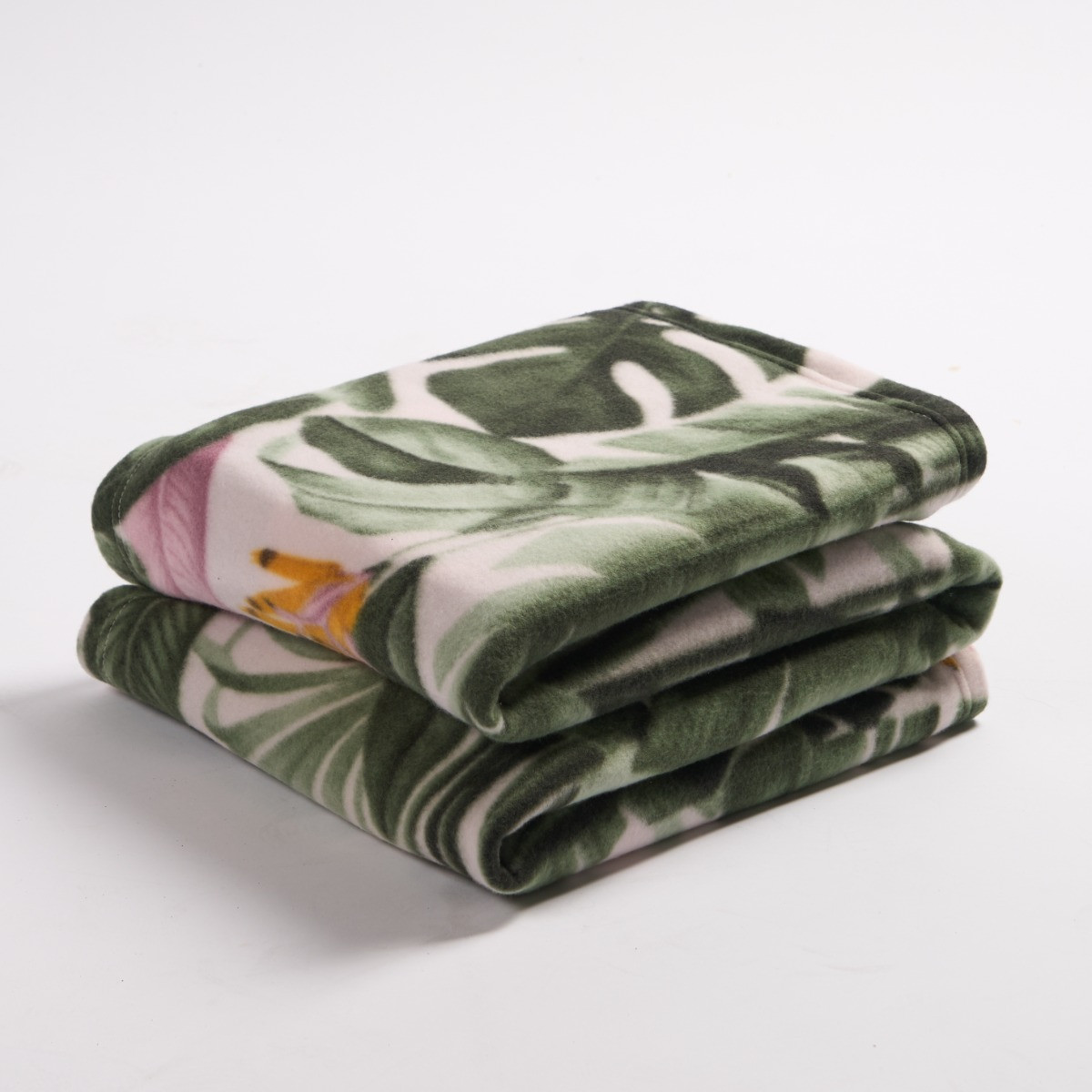 OHS Tropical Floral Print Fleece Throw - Green>