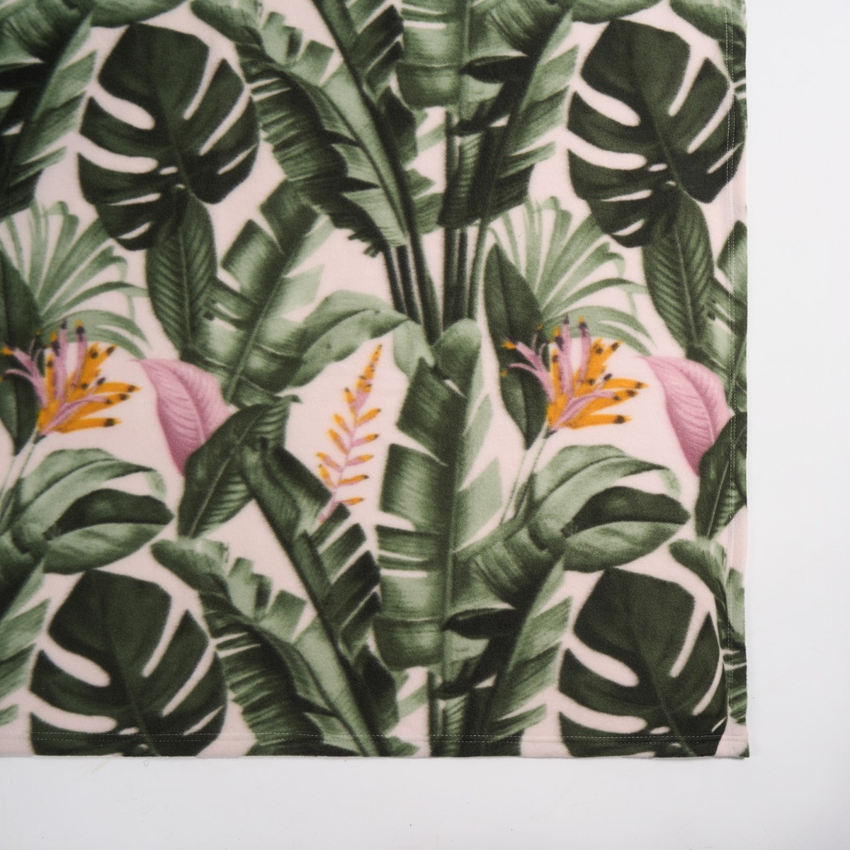 OHS Tropical Floral Print Fleece Throw - Green>