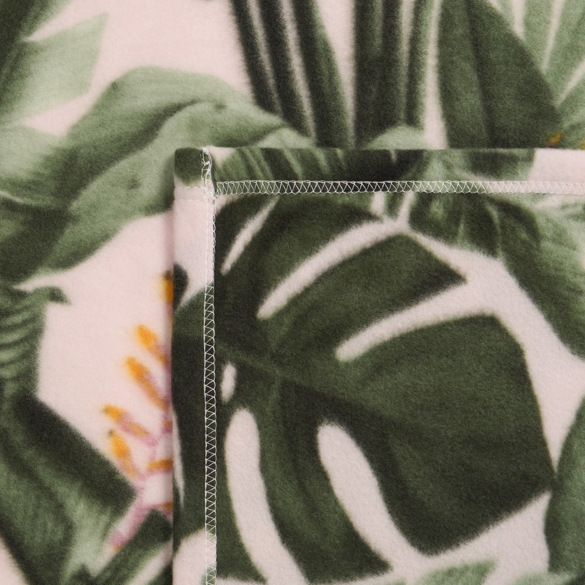 OHS Tropical Floral Print Fleece Throw - Green>