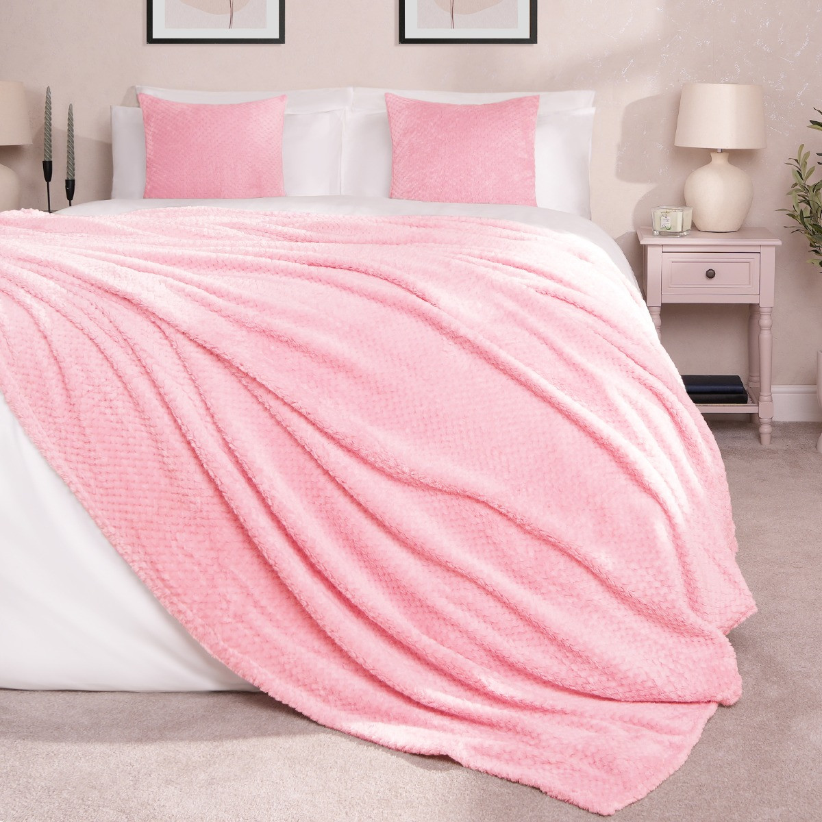 Dreamscene Waffle Mink Throw - Pink>