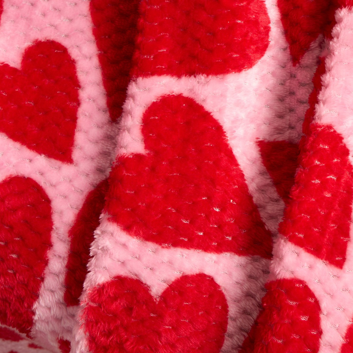 OHS Waffle Fleece Heart Print Throw - Pink/Red>