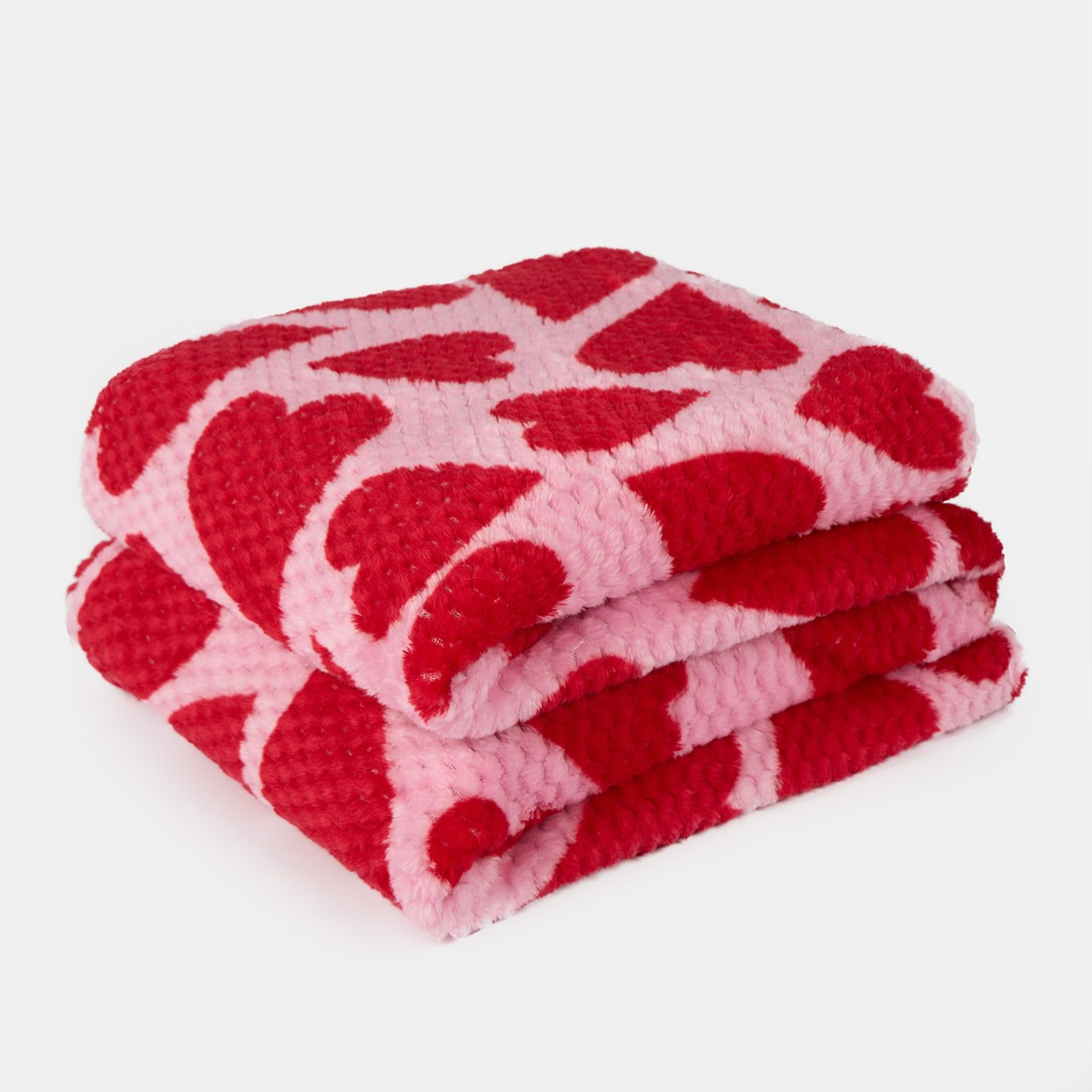 OHS Waffle Fleece Heart Print Throw - Pink/Red>