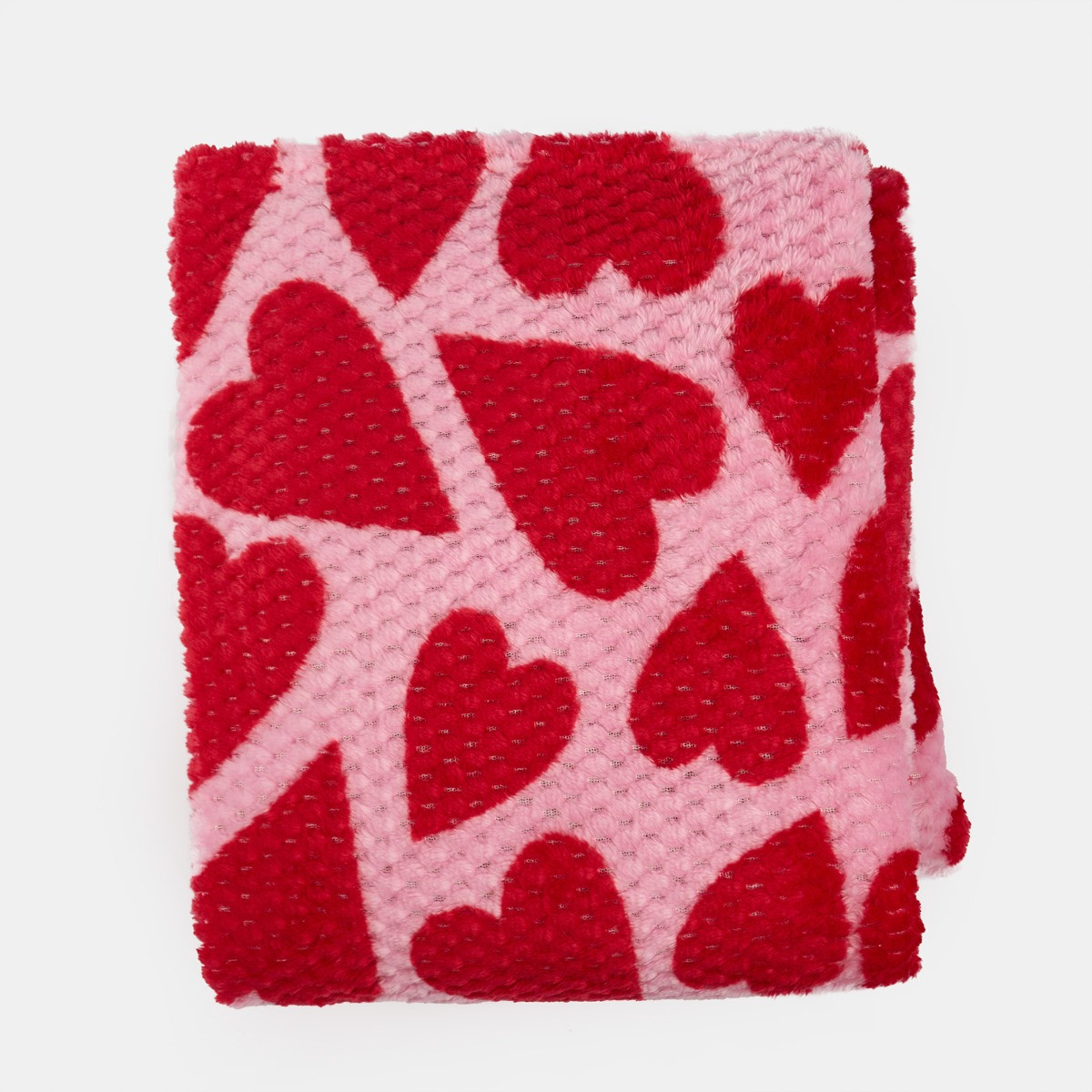 OHS Waffle Fleece Heart Print Throw - Pink/Red>