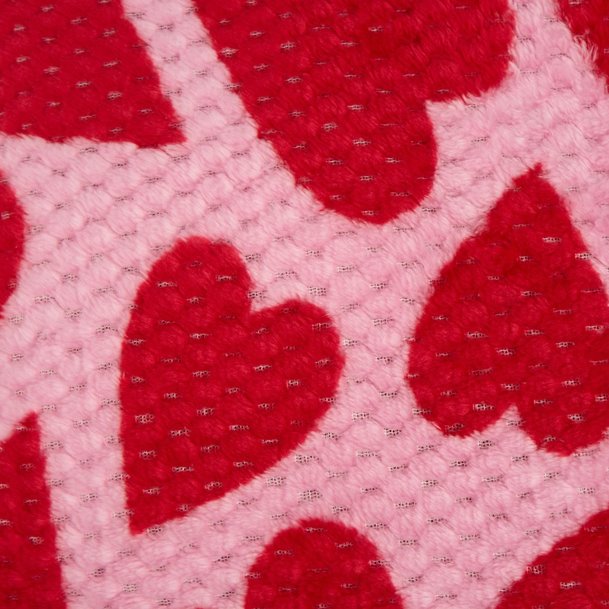 OHS Waffle Fleece Heart Print Throw - Pink/Red>