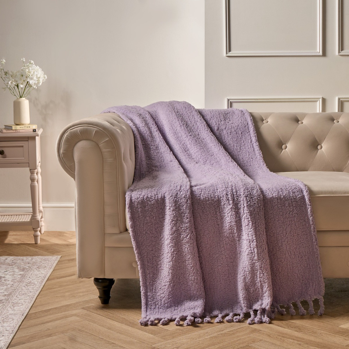 OHS Tassel Sherpa Fleece Throw - Lilac>