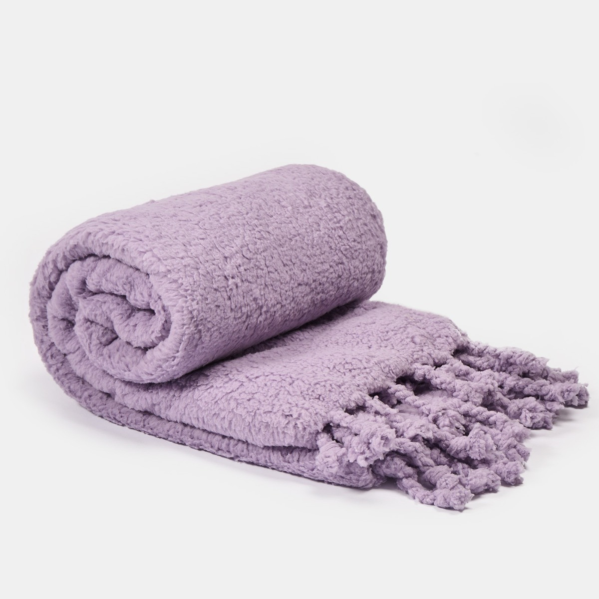 OHS Tassel Sherpa Fleece Throw - Lilac>