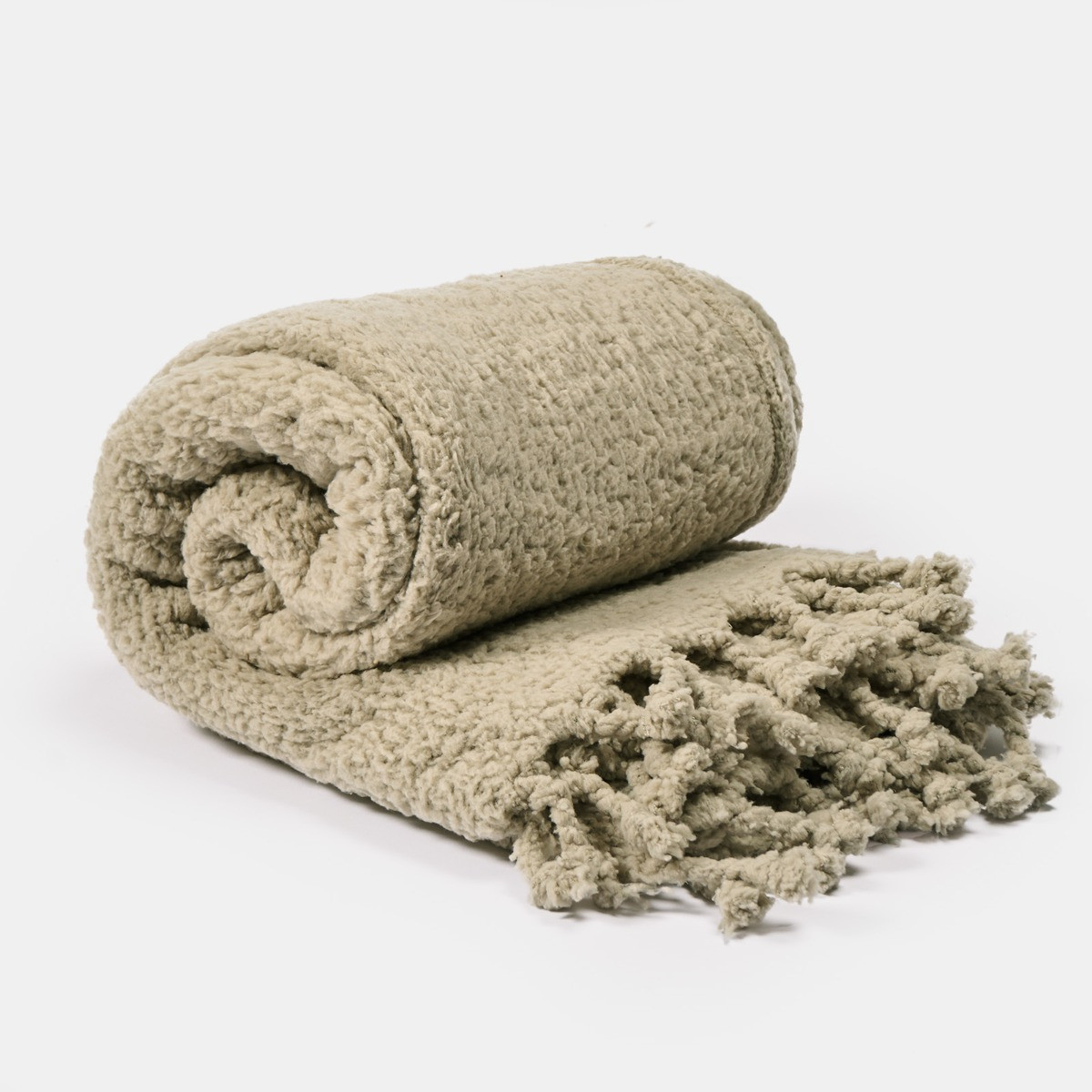 OHS Tassel Sherpa Fleece Throw - Sage>