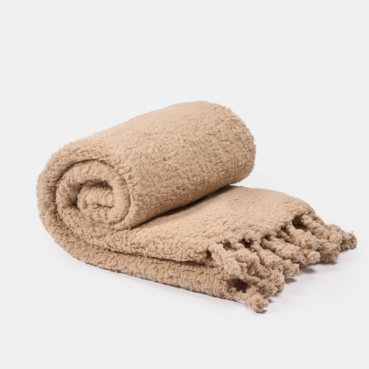 OHS Tassel Sherpa Fleece Throw - Natural>