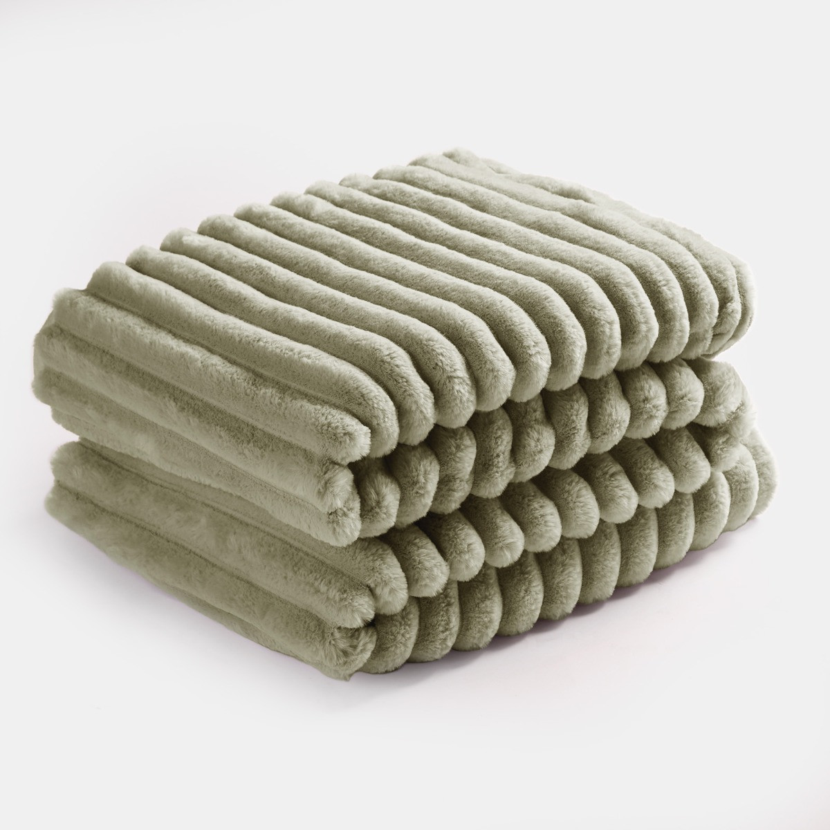 OHS Faux Fur Thick Ribbed Throw - Sage>