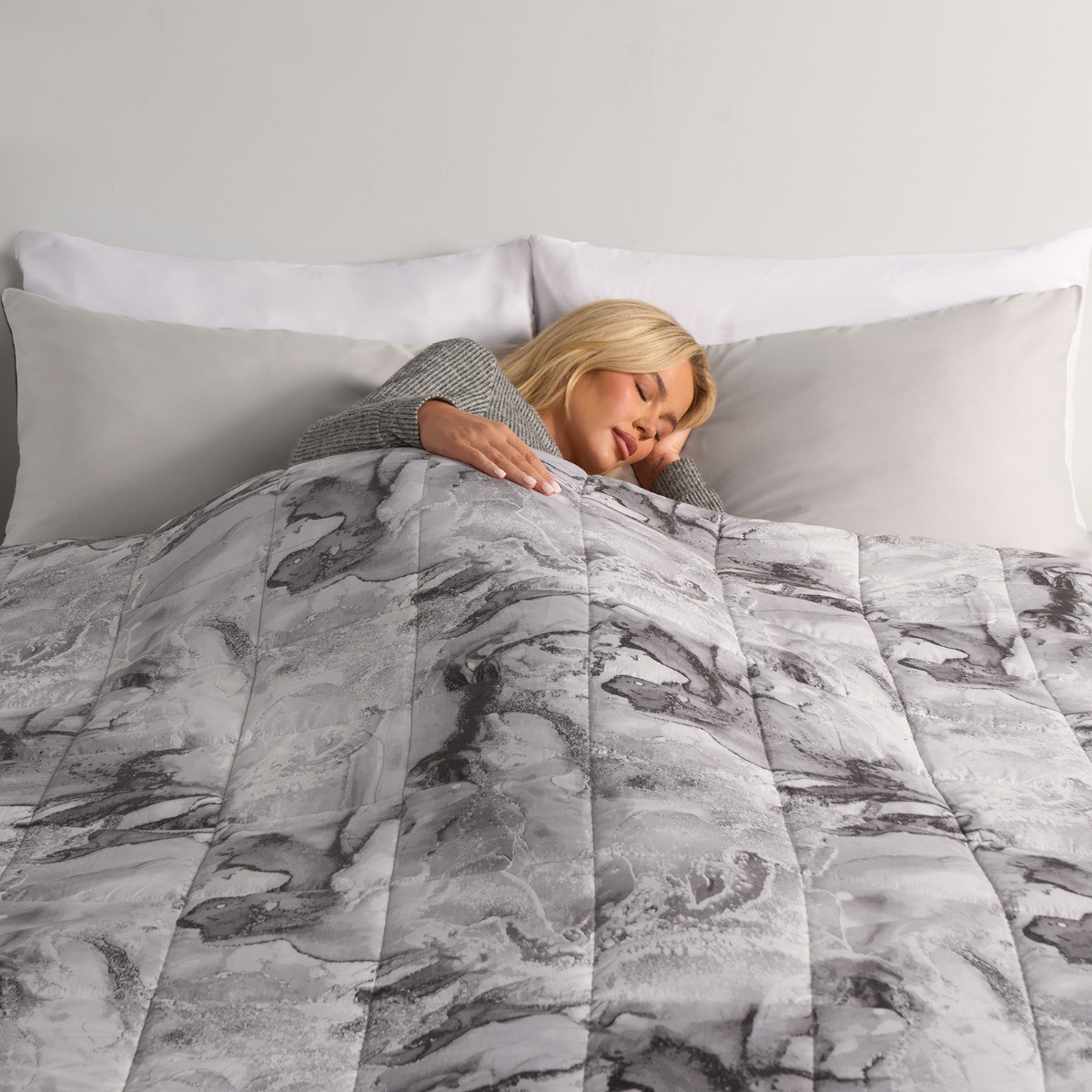 OHS Marble Printed Weighted Blanket, Grey - 8KG>