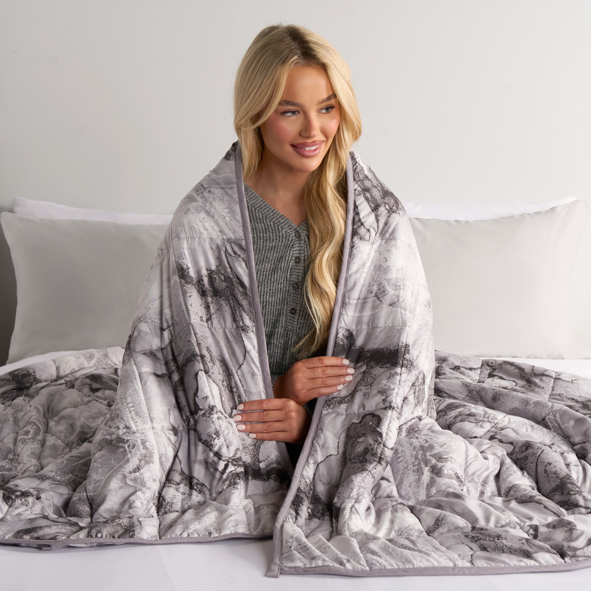 OHS Marble Printed Weighted Blanket, Grey - 8KG>